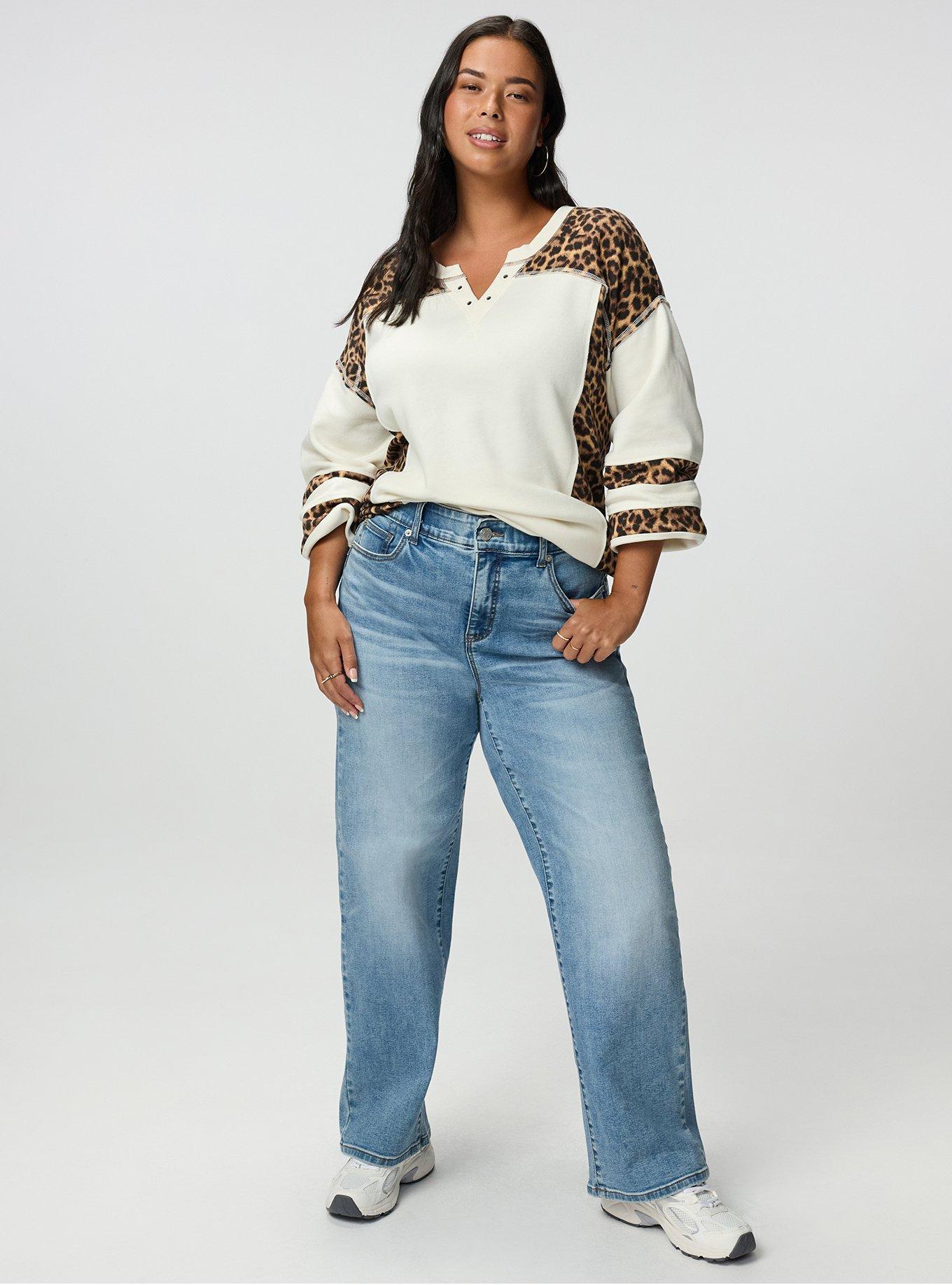 Cozy Fleece Notch Neck Sweatshirt, ON THE PROWL LEOPARD MULTI, alternate