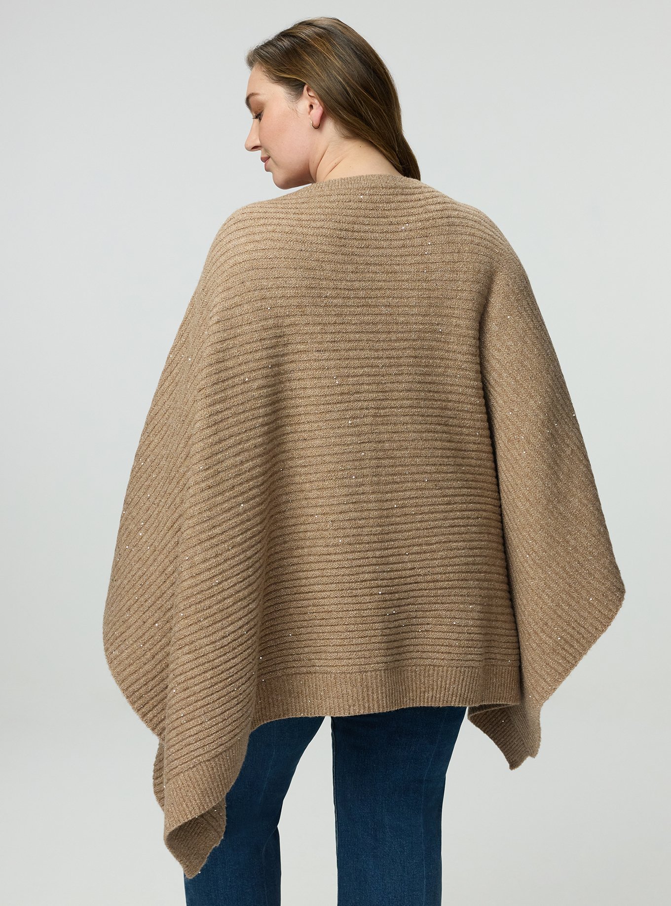 Plus Size Shine Knit Poncho, TAN-TAUPE, alternate