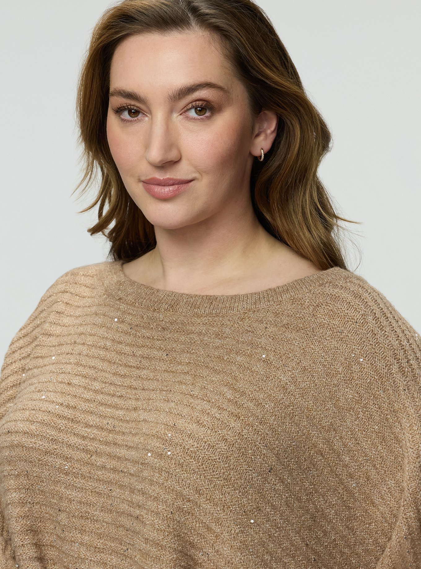 Plus Size Shine Knit Poncho, TAN-TAUPE, alternate