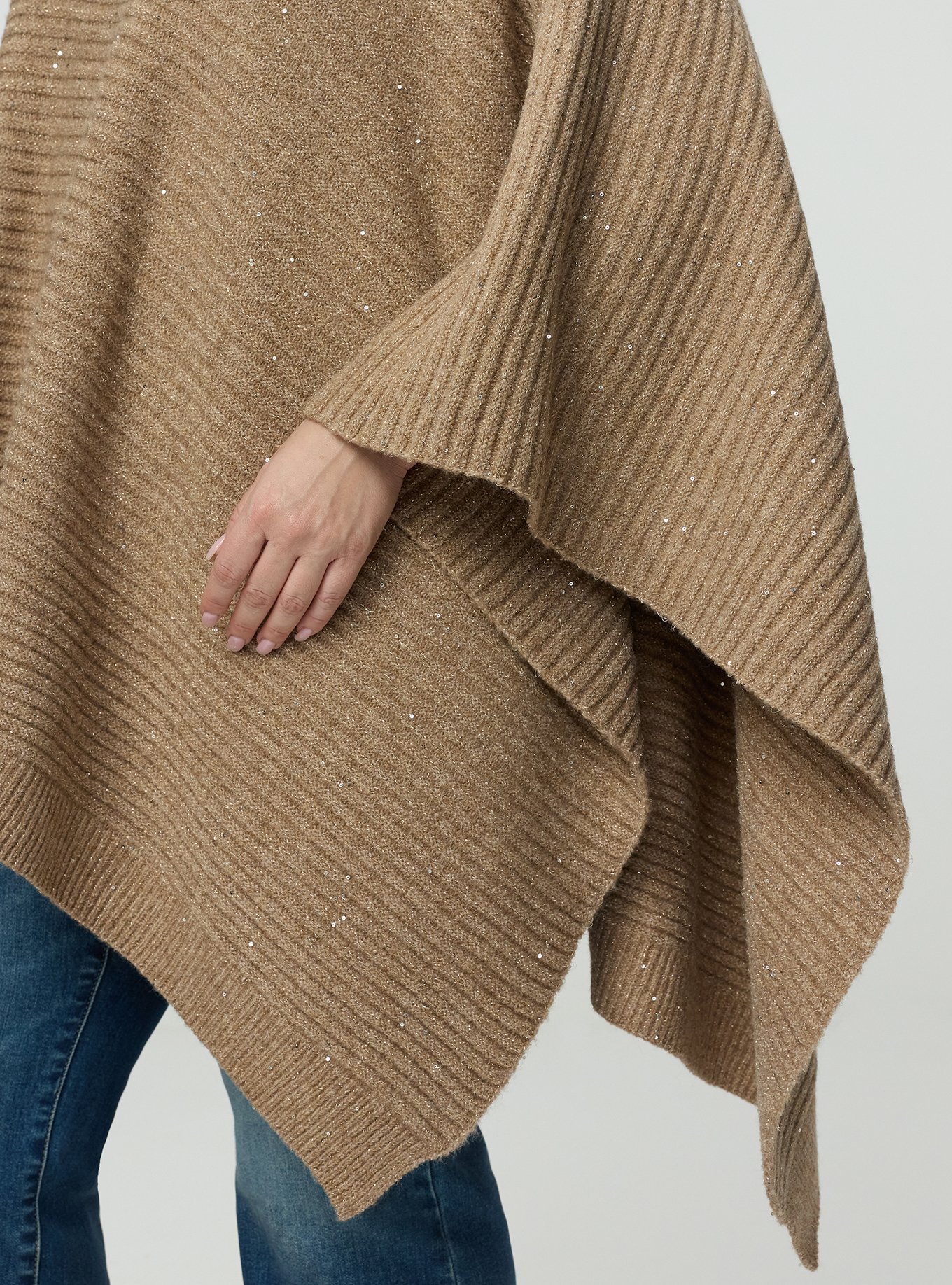 Plus Size Shine Knit Poncho, TAN-TAUPE, alternate
