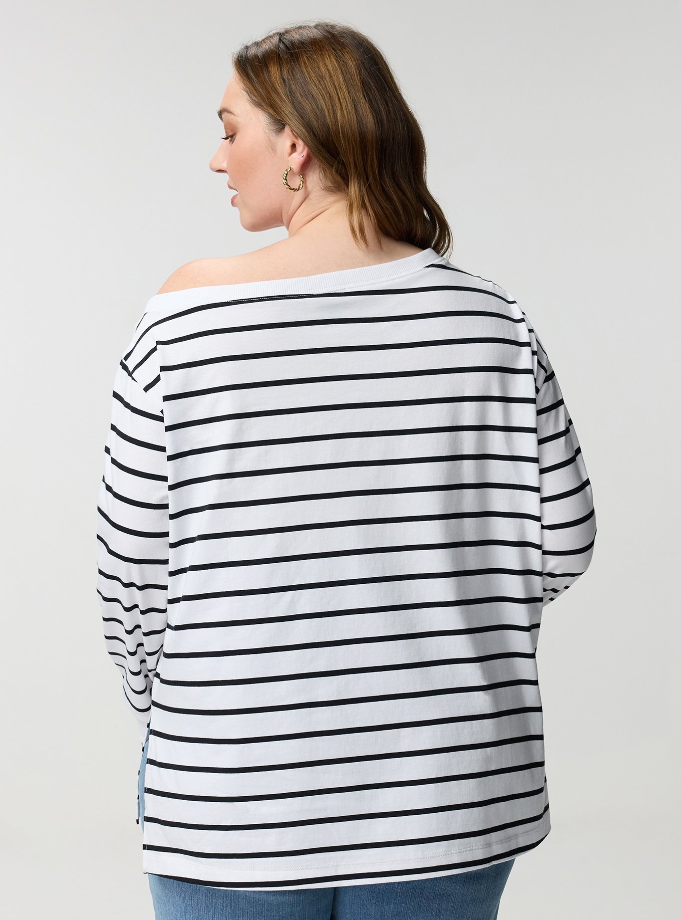 Heavy Jersey Off Shoulder Tee, BRIGHT WHITE DEEP BLACK STRIPE, alternate