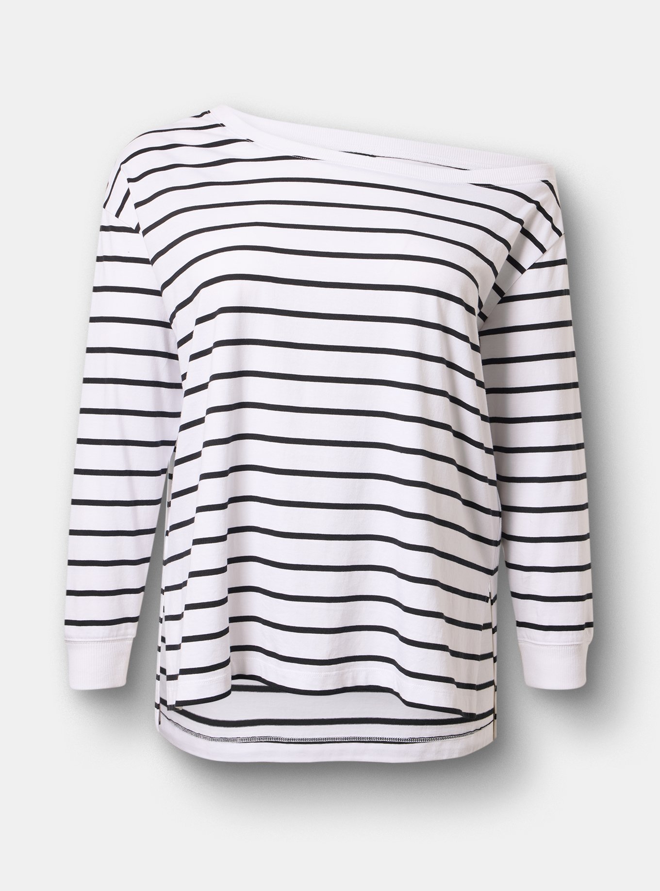 Heavy Jersey Off Shoulder Tee, BRIGHT WHITE DEEP BLACK STRIPE, flat