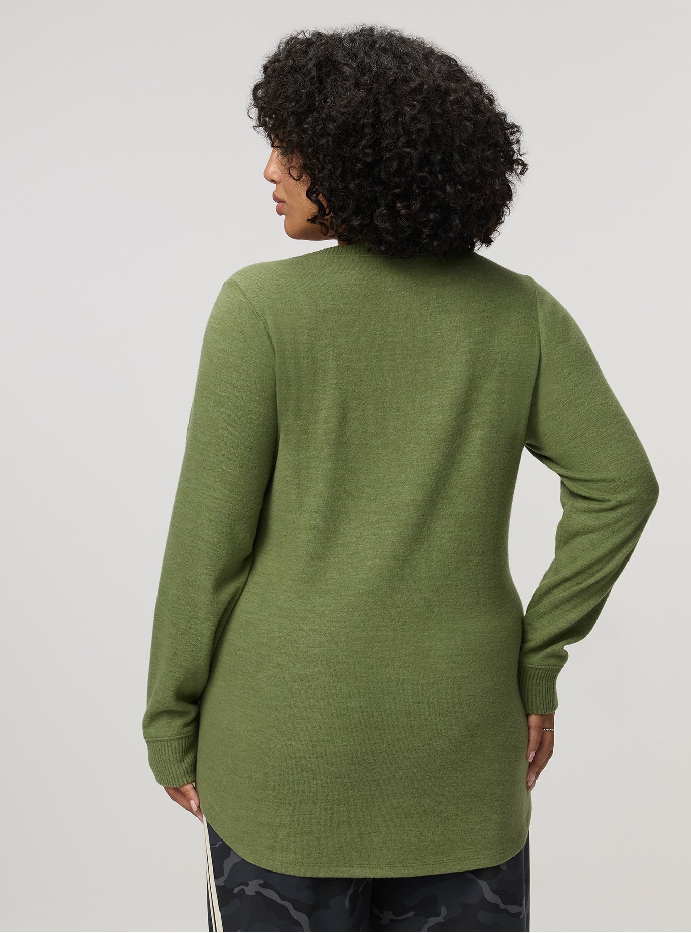 Super Soft Plush V-Neck Shirttail Tunic Sweatshirt, OLIVINE, alternate