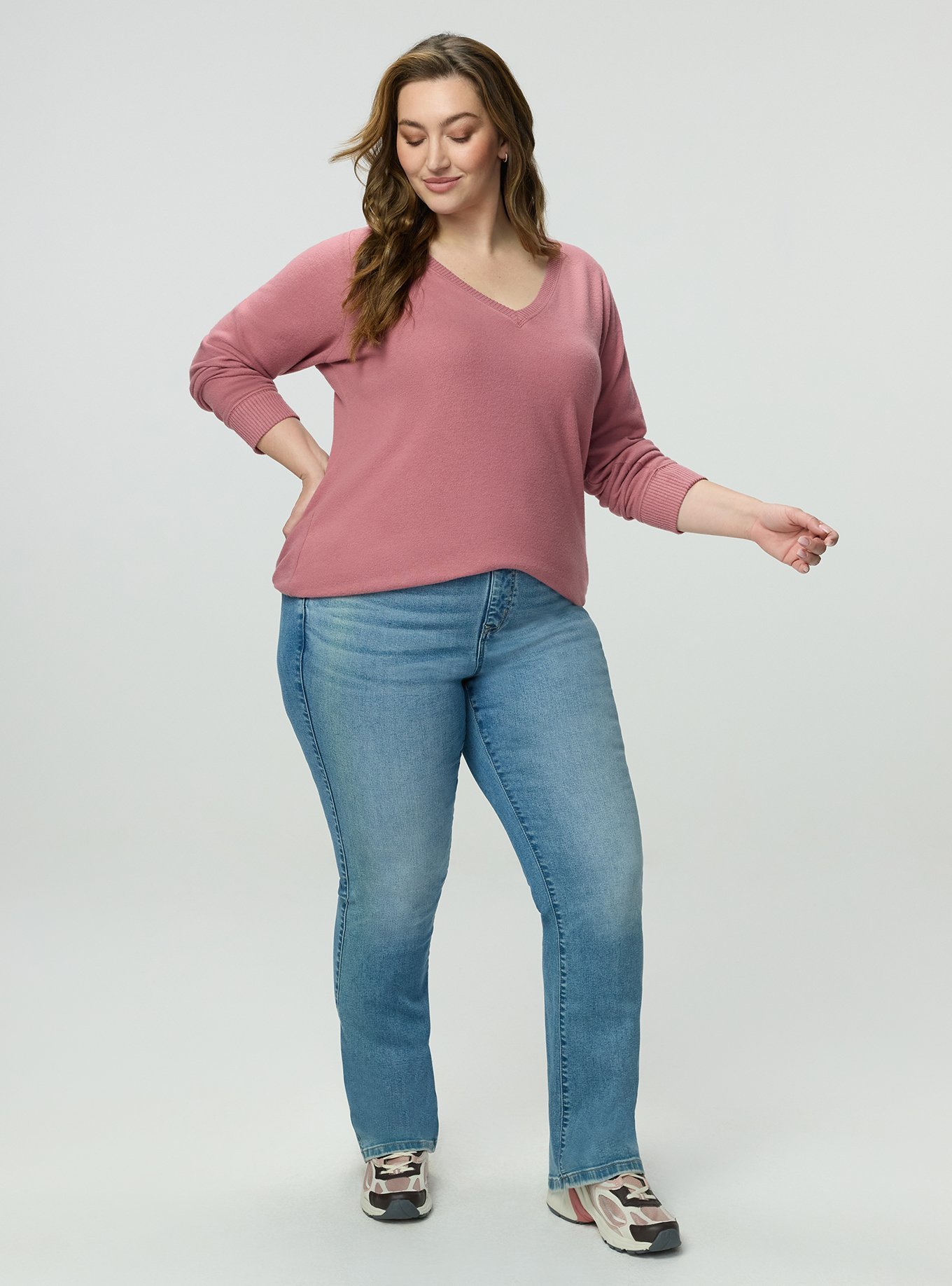 Super Soft Plush V-Neck Shirttail Tunic Sweatshirt, MESA ROSE, alternate