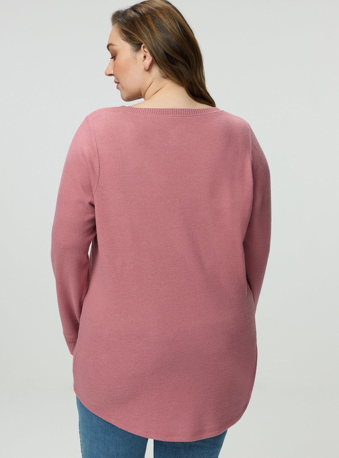 Super Soft Plush V-Neck Shirttail Tunic Sweatshirt, MESA ROSE, alternate