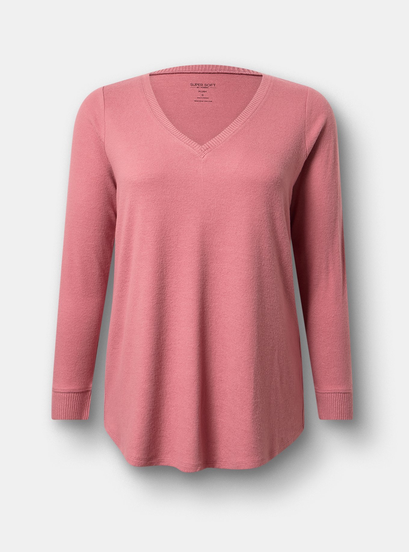Super Soft Plush V-Neck Shirttail Tunic Sweatshirt, MESA ROSE, flat