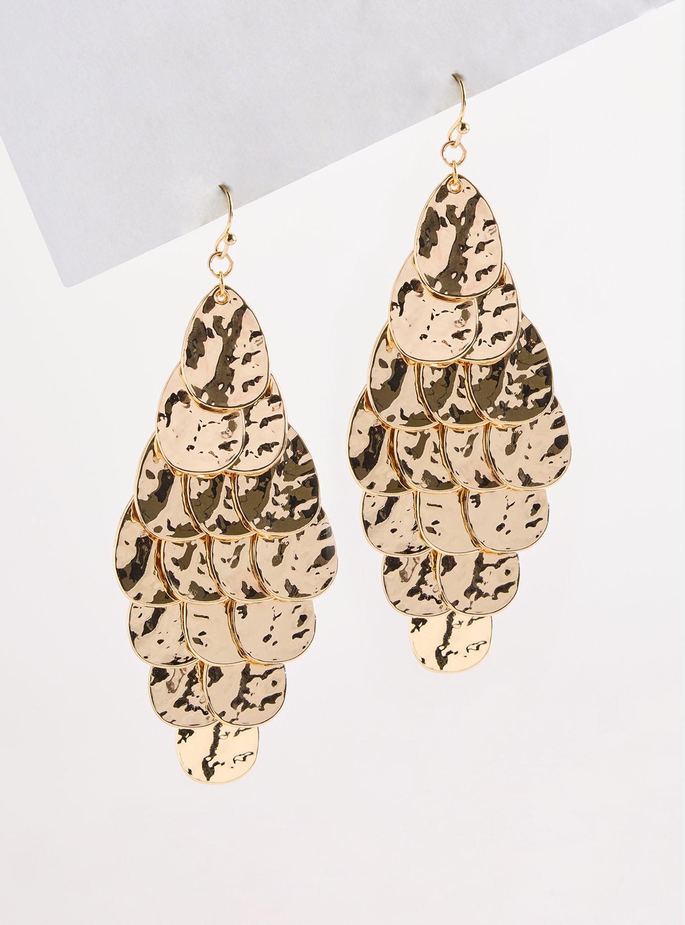 Tiered Textured Droplet Earring, GOLD, hi-res