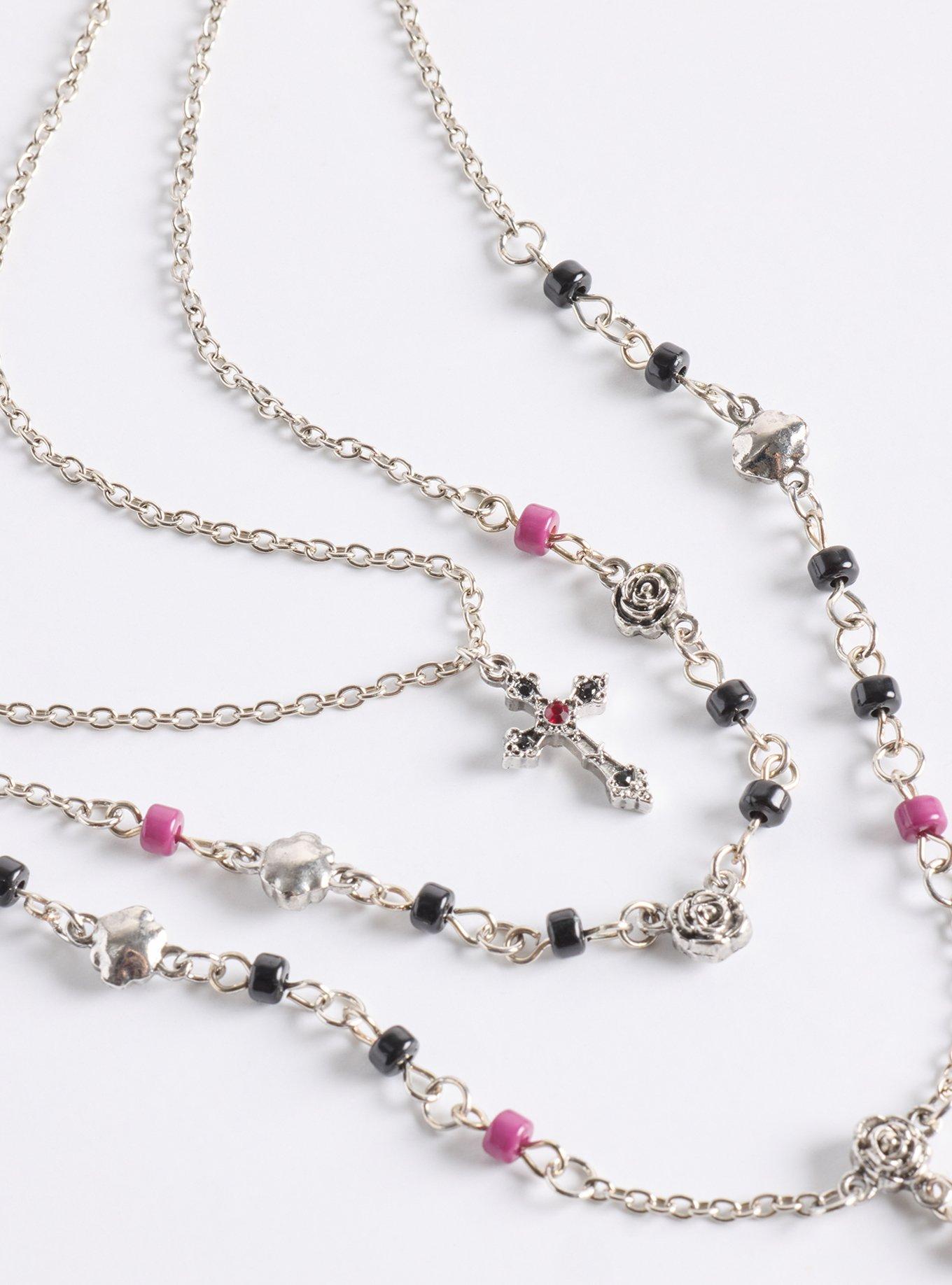 Layered Pendant Cross Necklace, , alternate