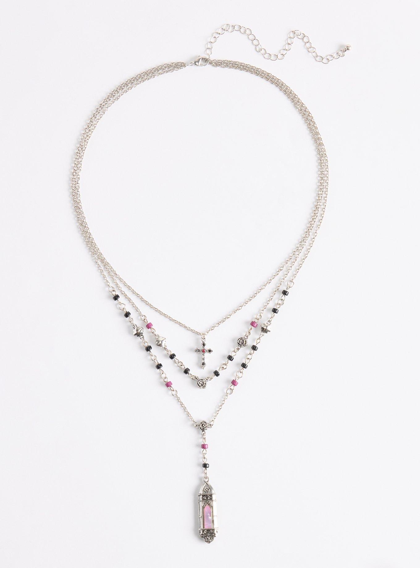 Layered Pendant Cross Necklace, , hi-res