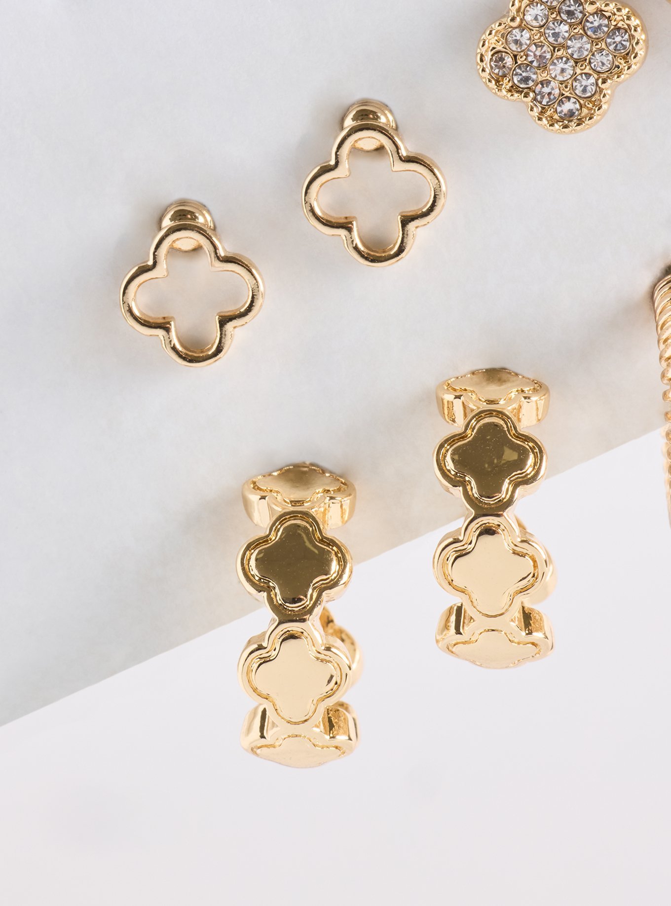 Clover Hoop & Stud Pave Earring Set, , alternate