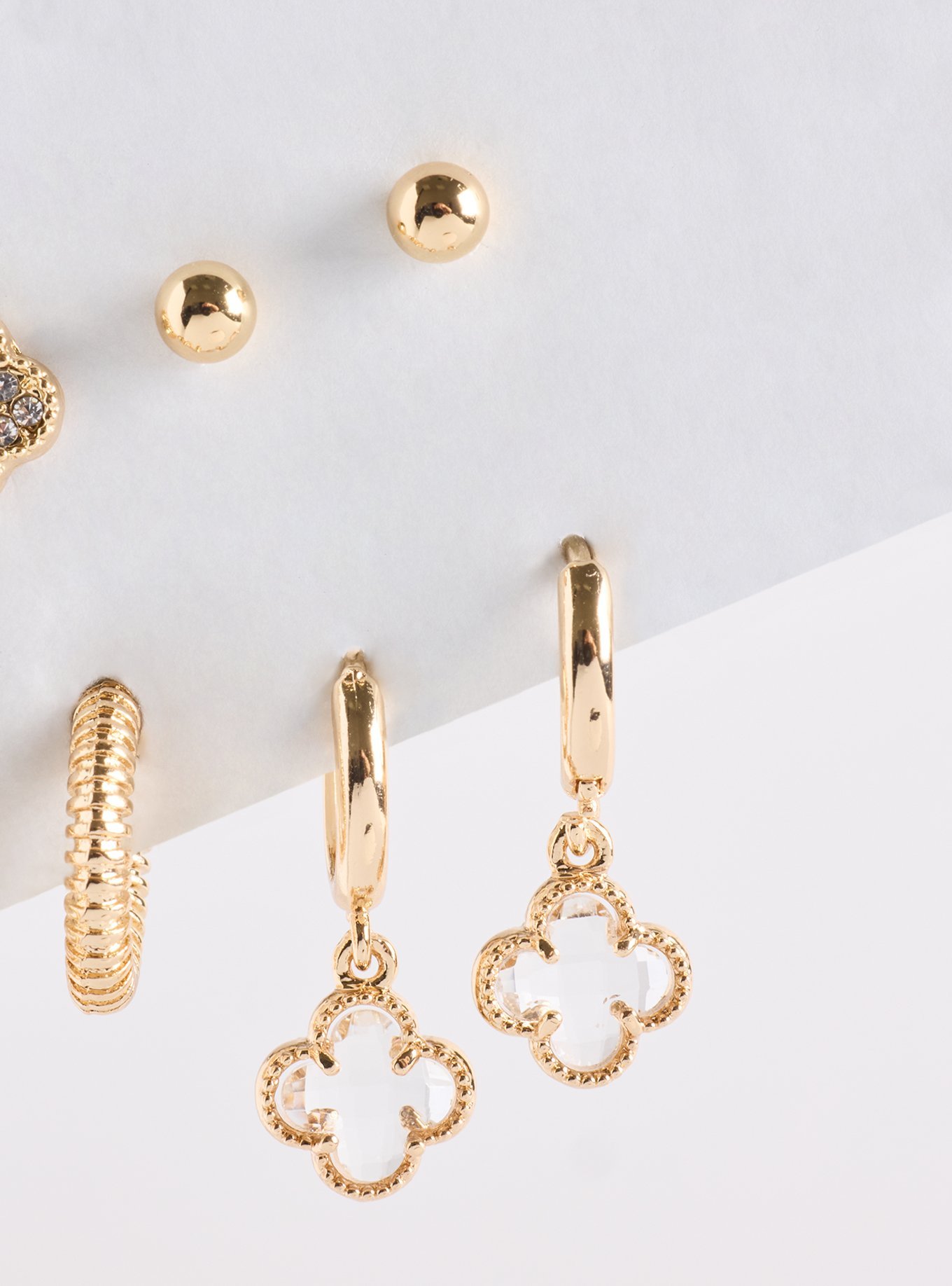Clover Hoop & Stud Pave Earring Set, , alternate