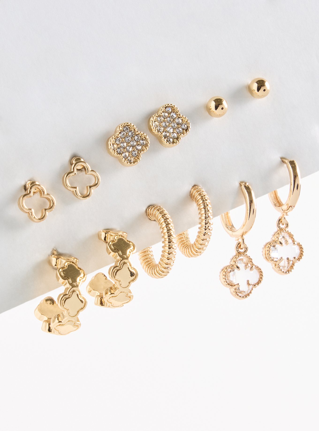 Clover Hoop & Stud Pave Earring Set, , hi-res