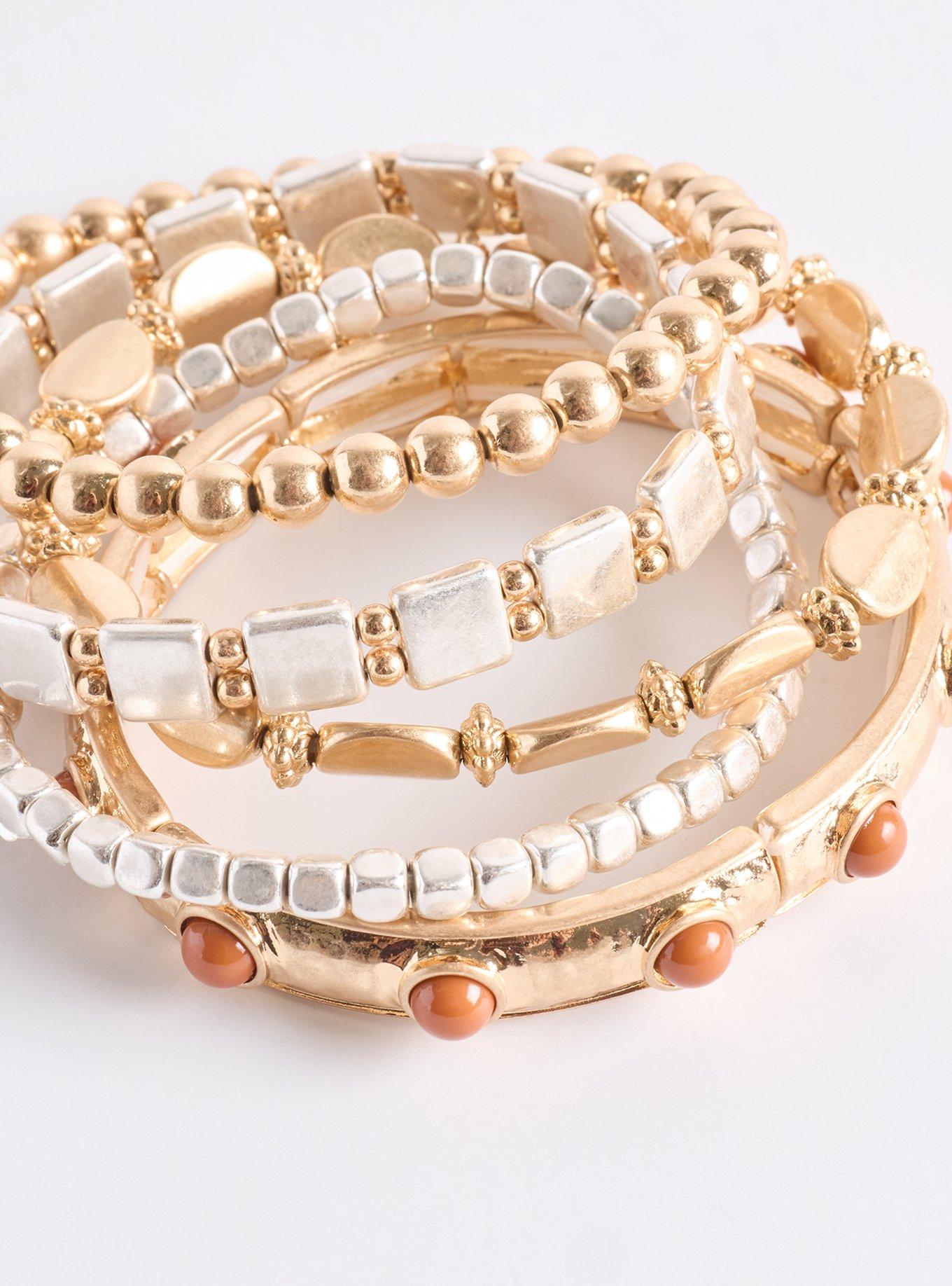Two Toned Stretch Bracelet Set, MULTI, alternate