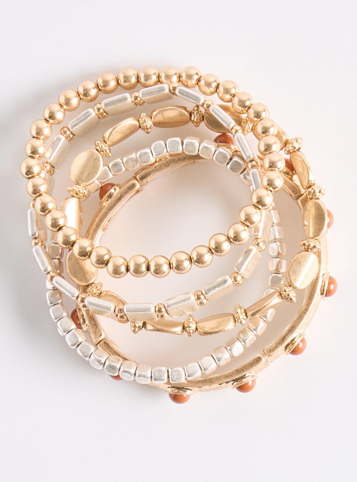 Two Toned Stretch Bracelet Set, MULTI, hi-res