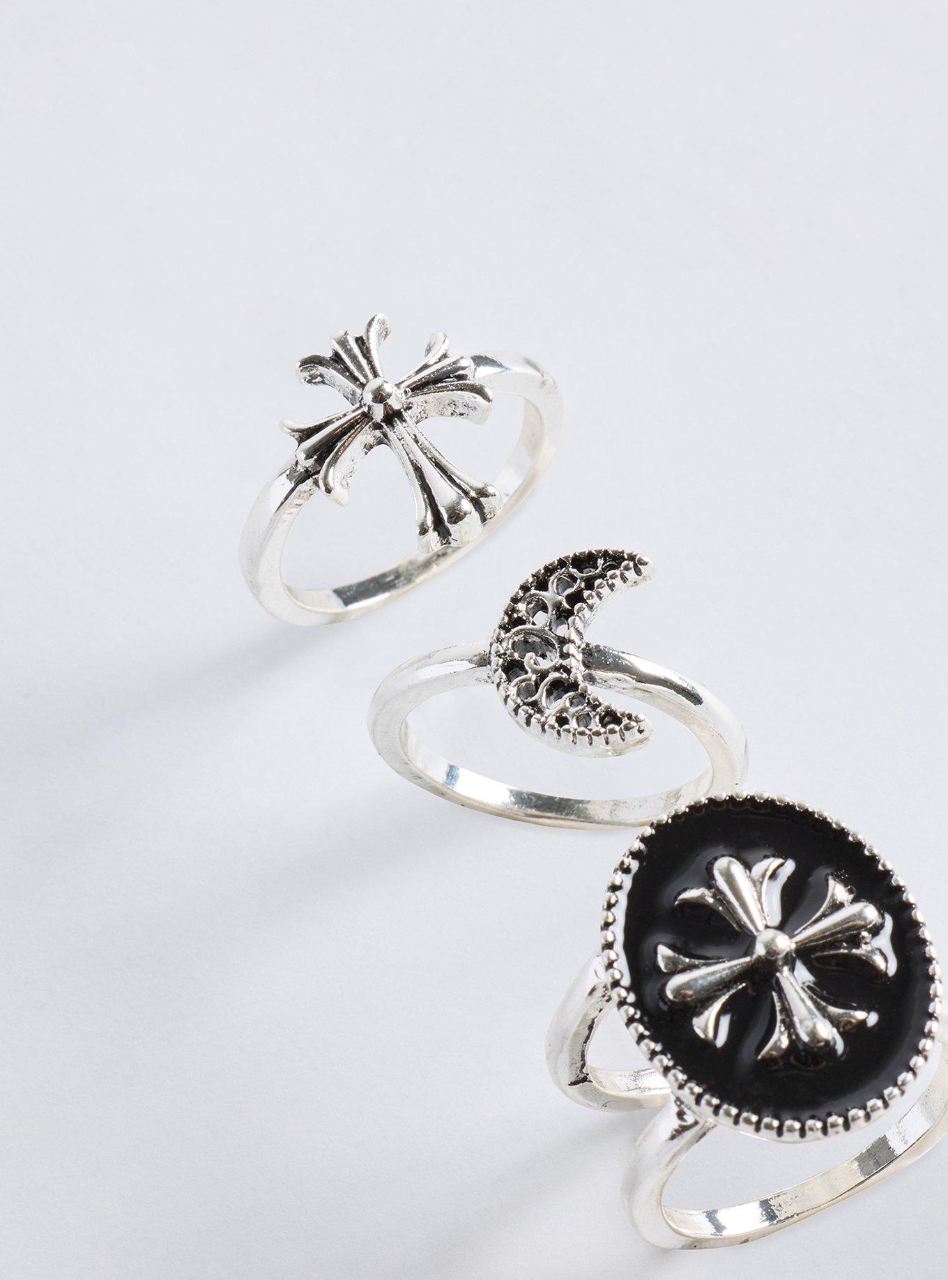 Enamel Cross Ring Set, SILVER, alternate