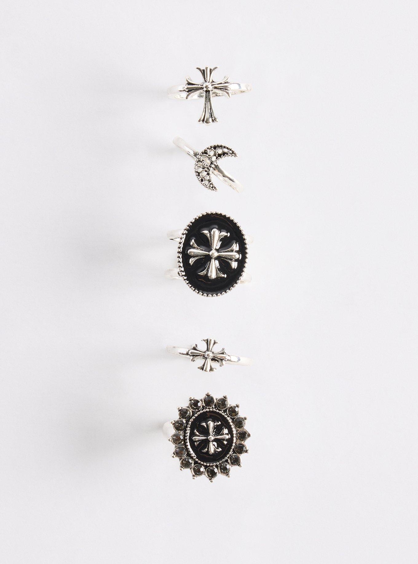 Enamel Cross Ring Set, SILVER, hi-res