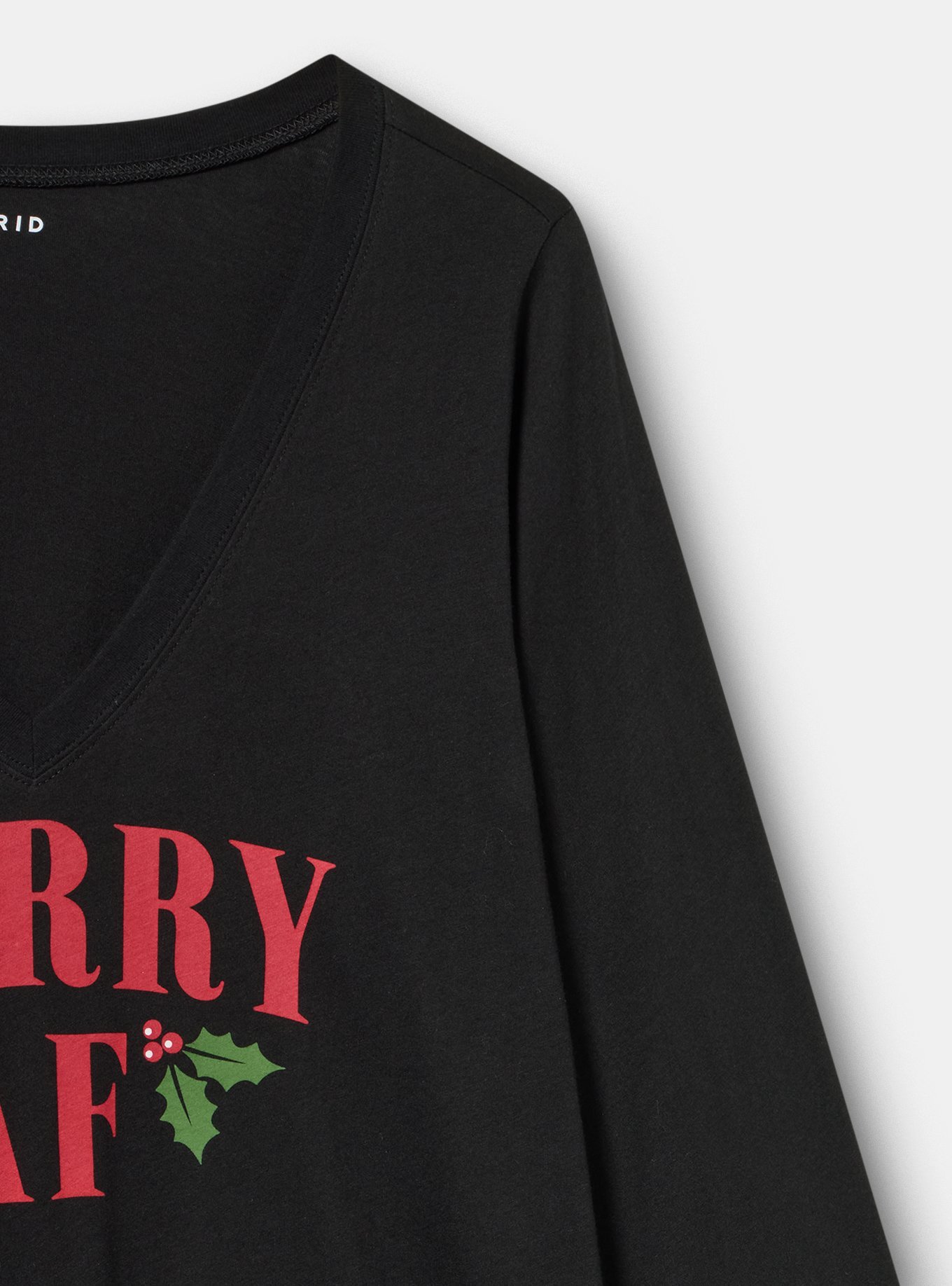 Classic Heritage Jersey Long Sleeve V-Neck Tee, MERRY AF DEEP BLACK, alternate