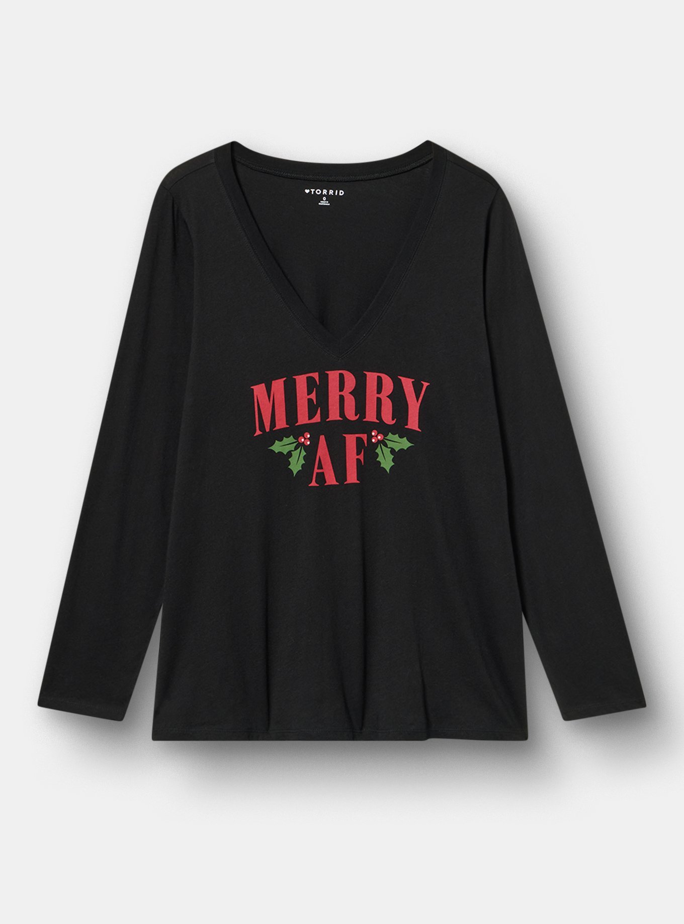 Classic Heritage Jersey Long Sleeve V-Neck Tee, MERRY AF DEEP BLACK, hi-res