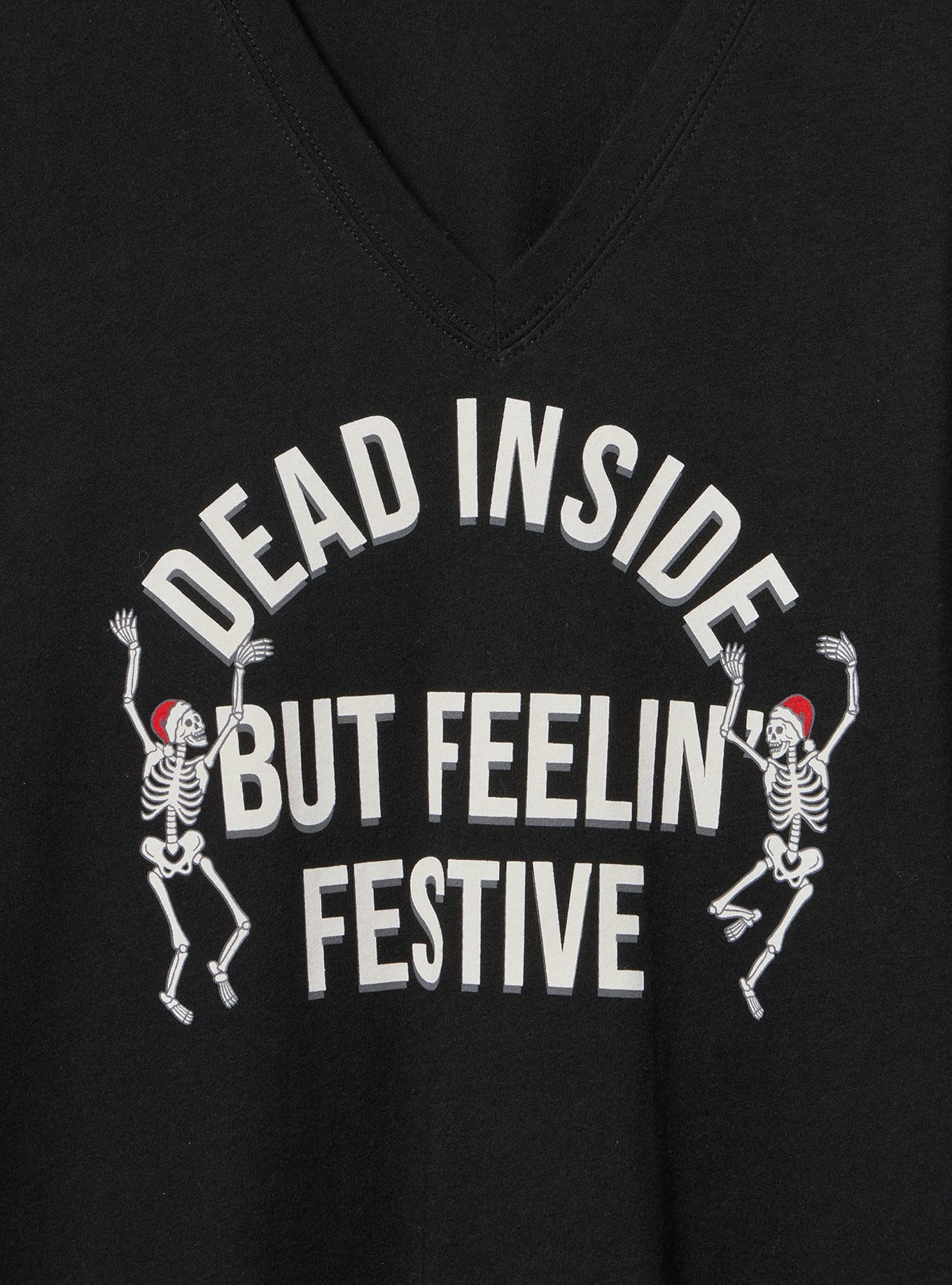 Classic Heritage Jersey Long Sleeve V-Neck Tee, DEAD INSIDE SKELLIES DEEP BLACK, alternate