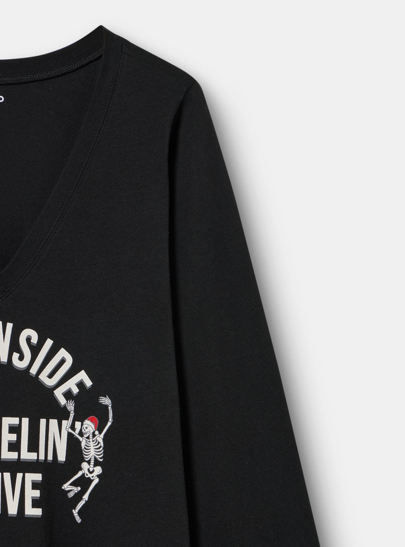 Classic Heritage Jersey Long Sleeve V-Neck Tee, DEAD INSIDE SKELLIES DEEP BLACK, alternate