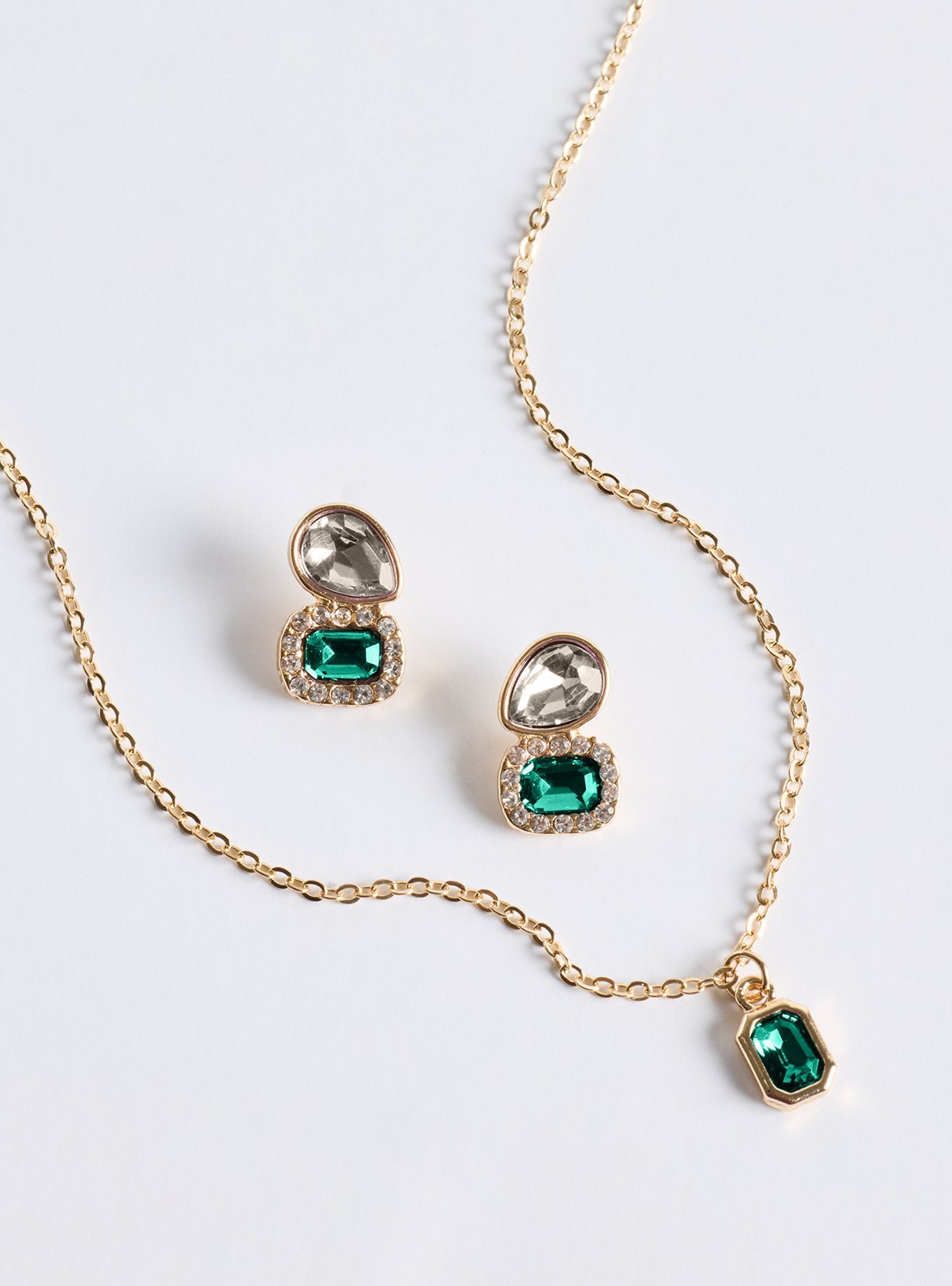 Gemstone Necklace & Earring Set, EMERALD, alternate