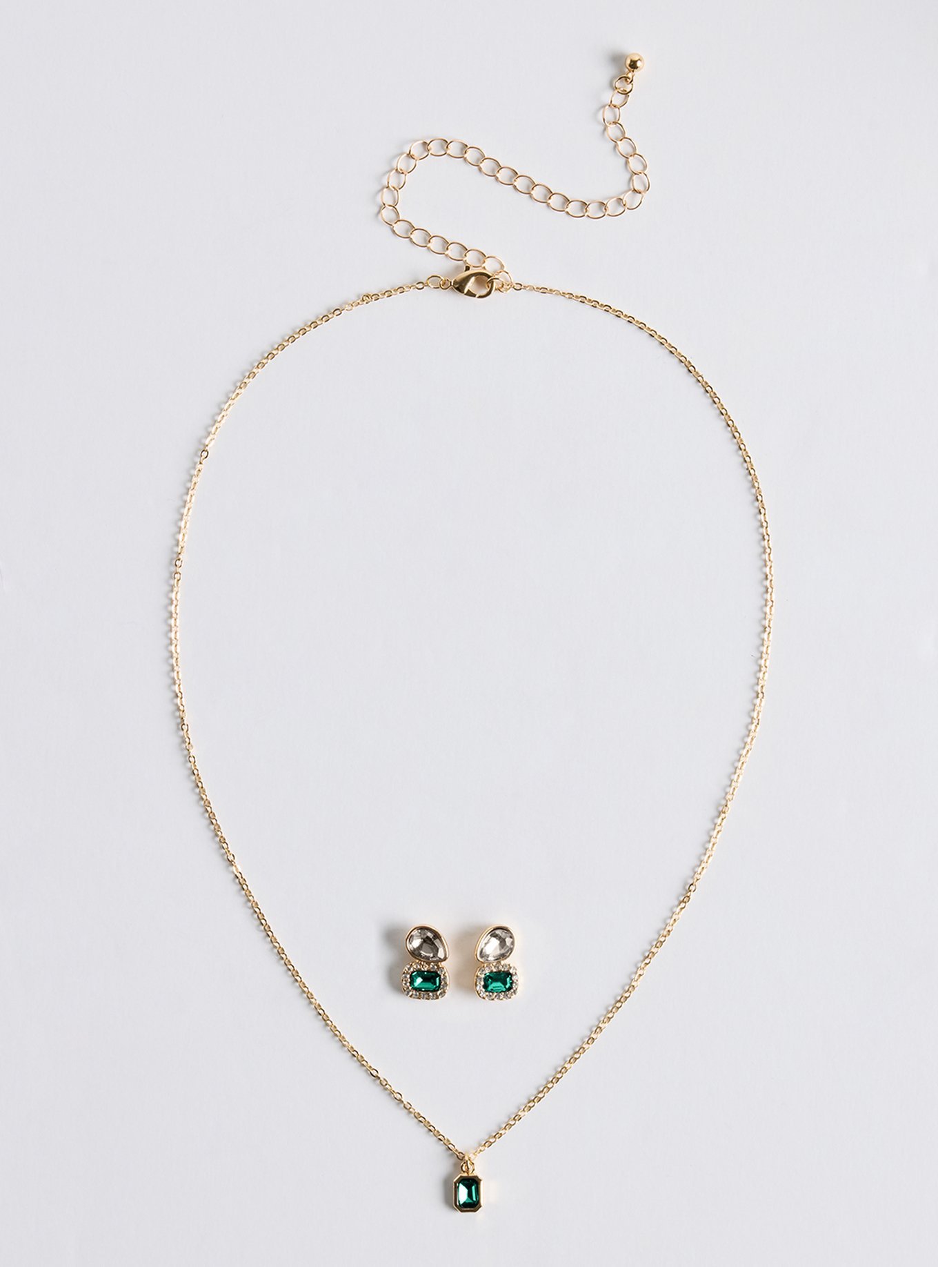 Gemstone Necklace & Earring Set, EMERALD, hi-res