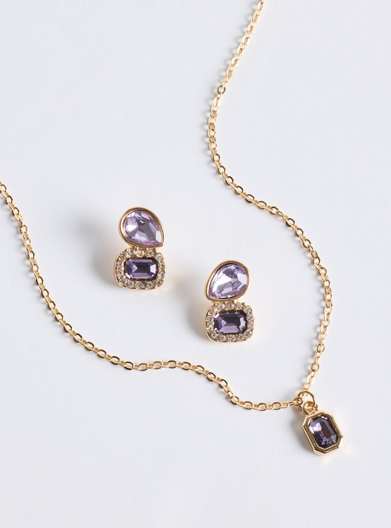 Gemstone Necklace & Earring Set, VIOLET, alternate