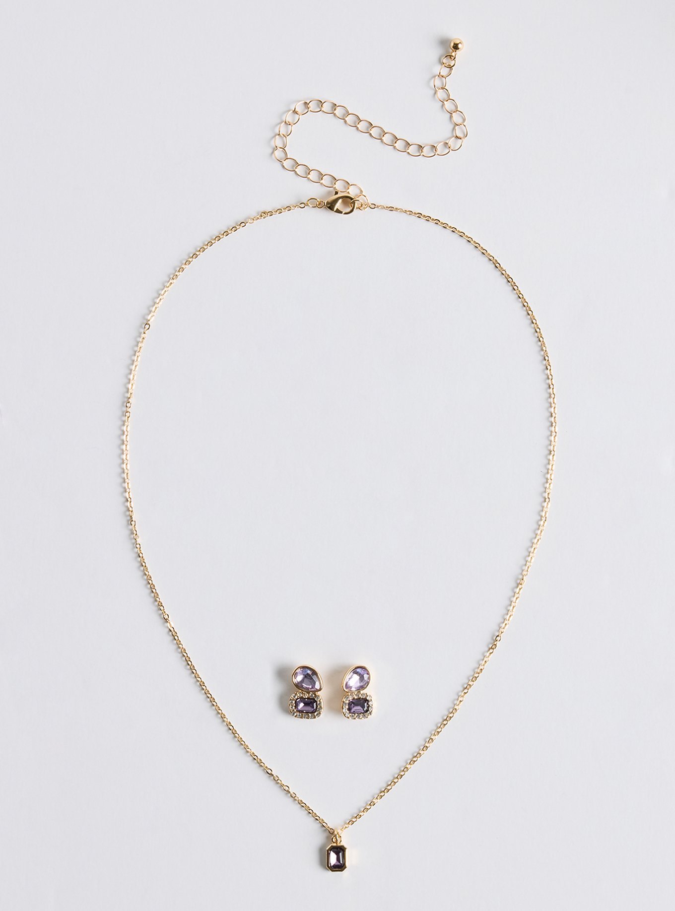 Gemstone Necklace & Earring Set, VIOLET, hi-res