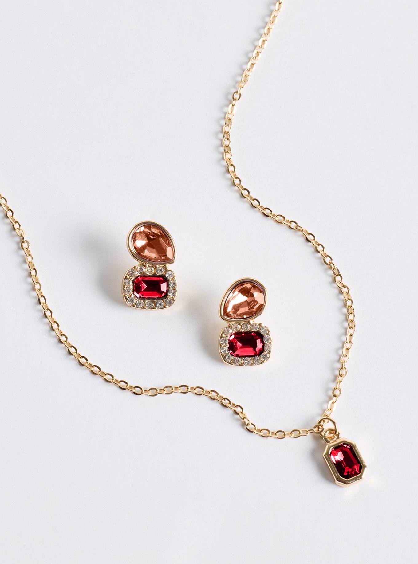 Gemstone Necklace & Earring Set, GARNET, alternate