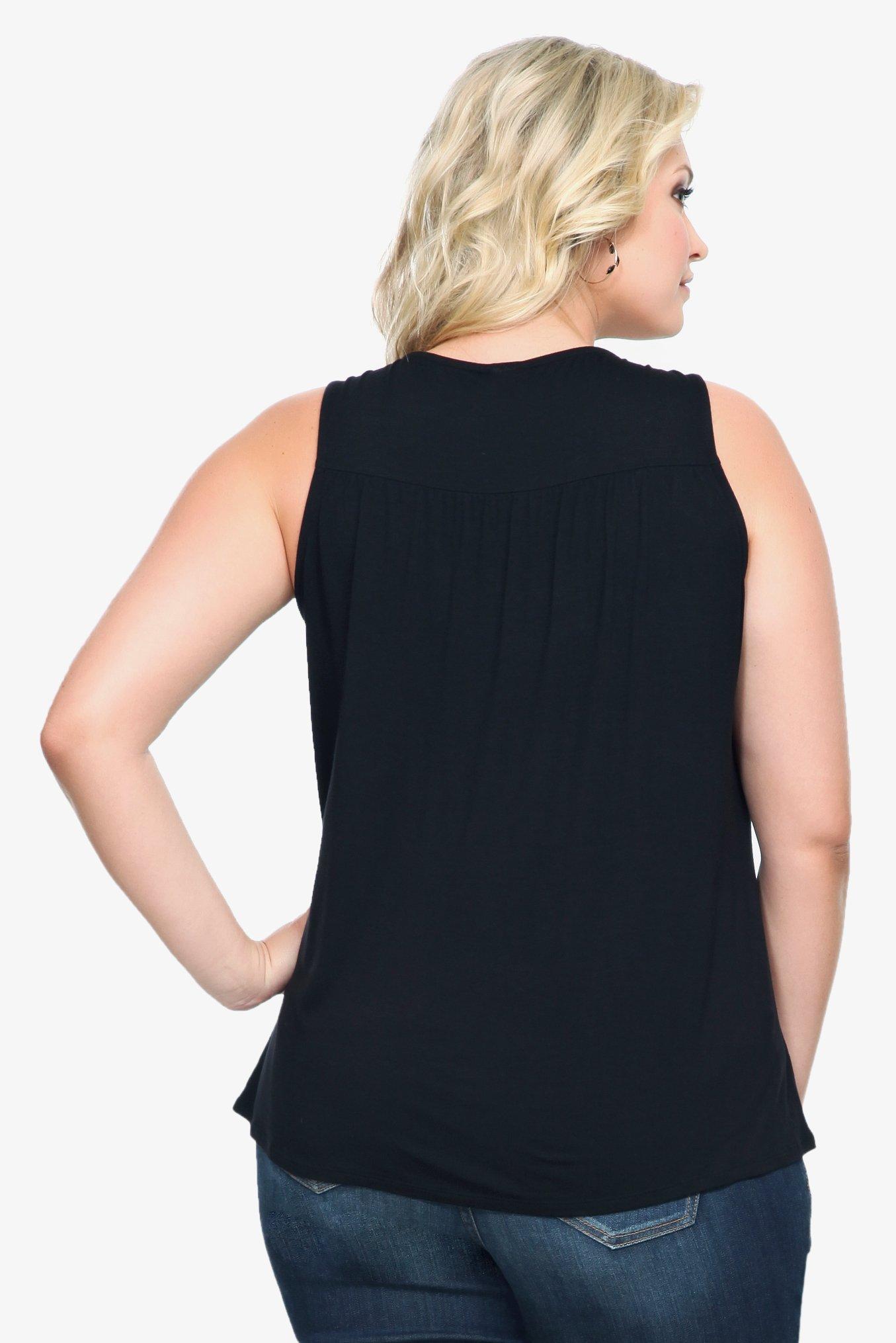 Black Embellished Neckline Tank Top, RICH BLACK, alternate