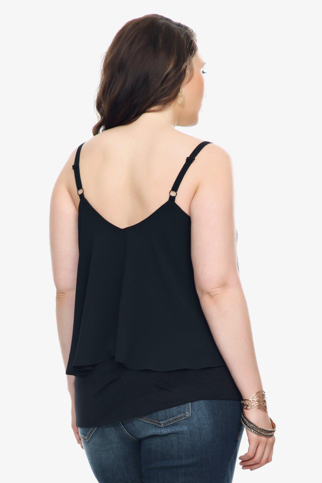 Black Knit With Chiffon Overlay Cami, RICH BLACK, alternate