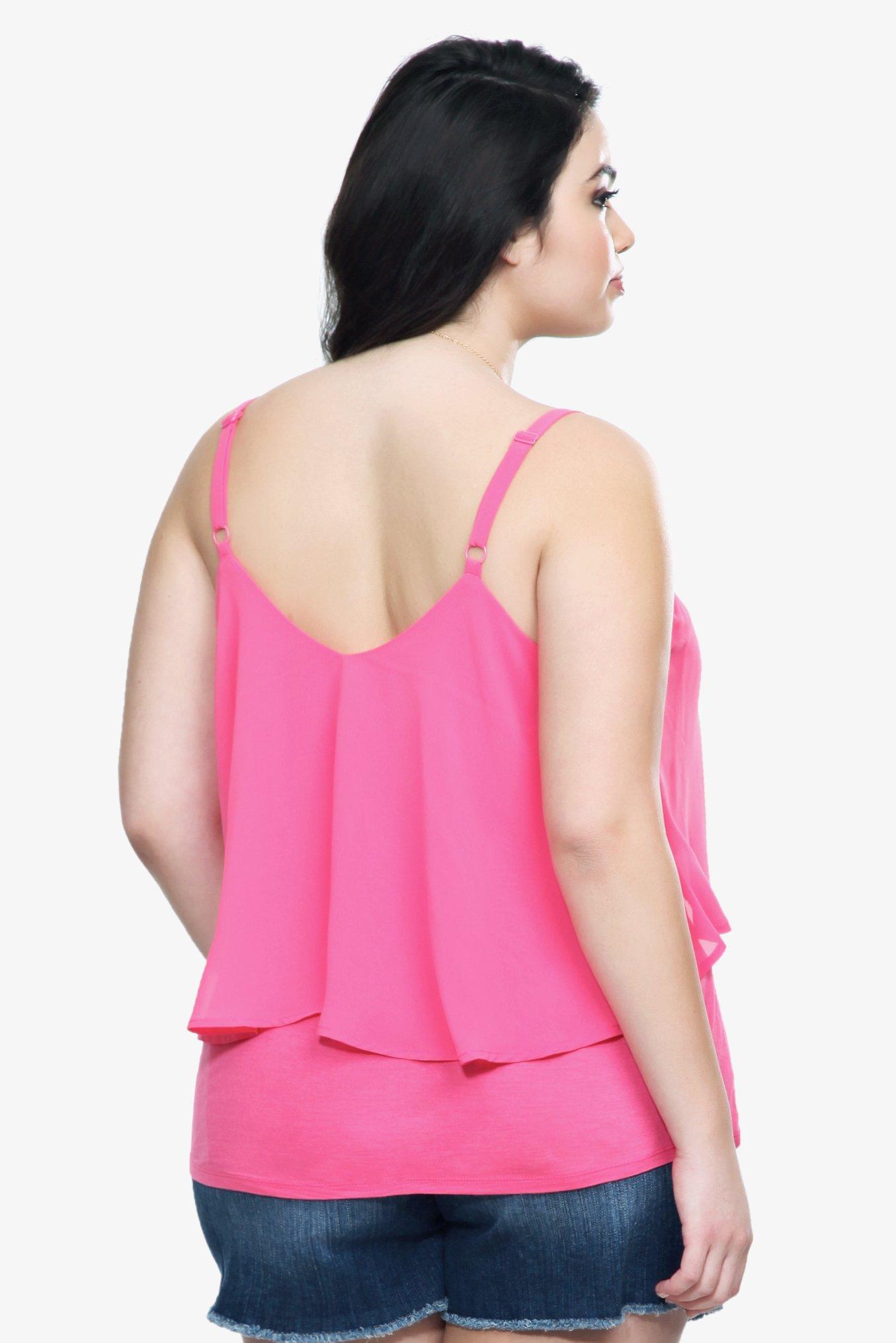 Pink Knit With Chiffon Overlay Cami, , alternate