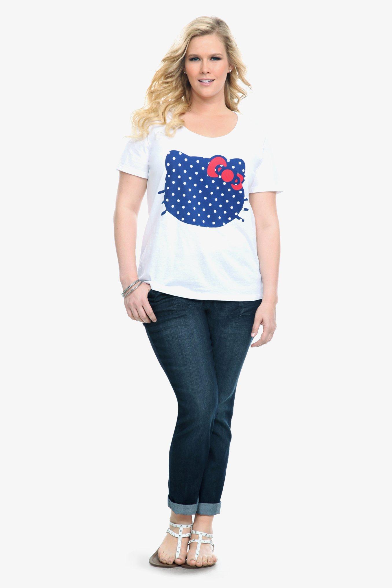 Plus Size Hello Kitty Polka Dot Face Scoop Neck Tee, BRIGHT WHITE, alternate