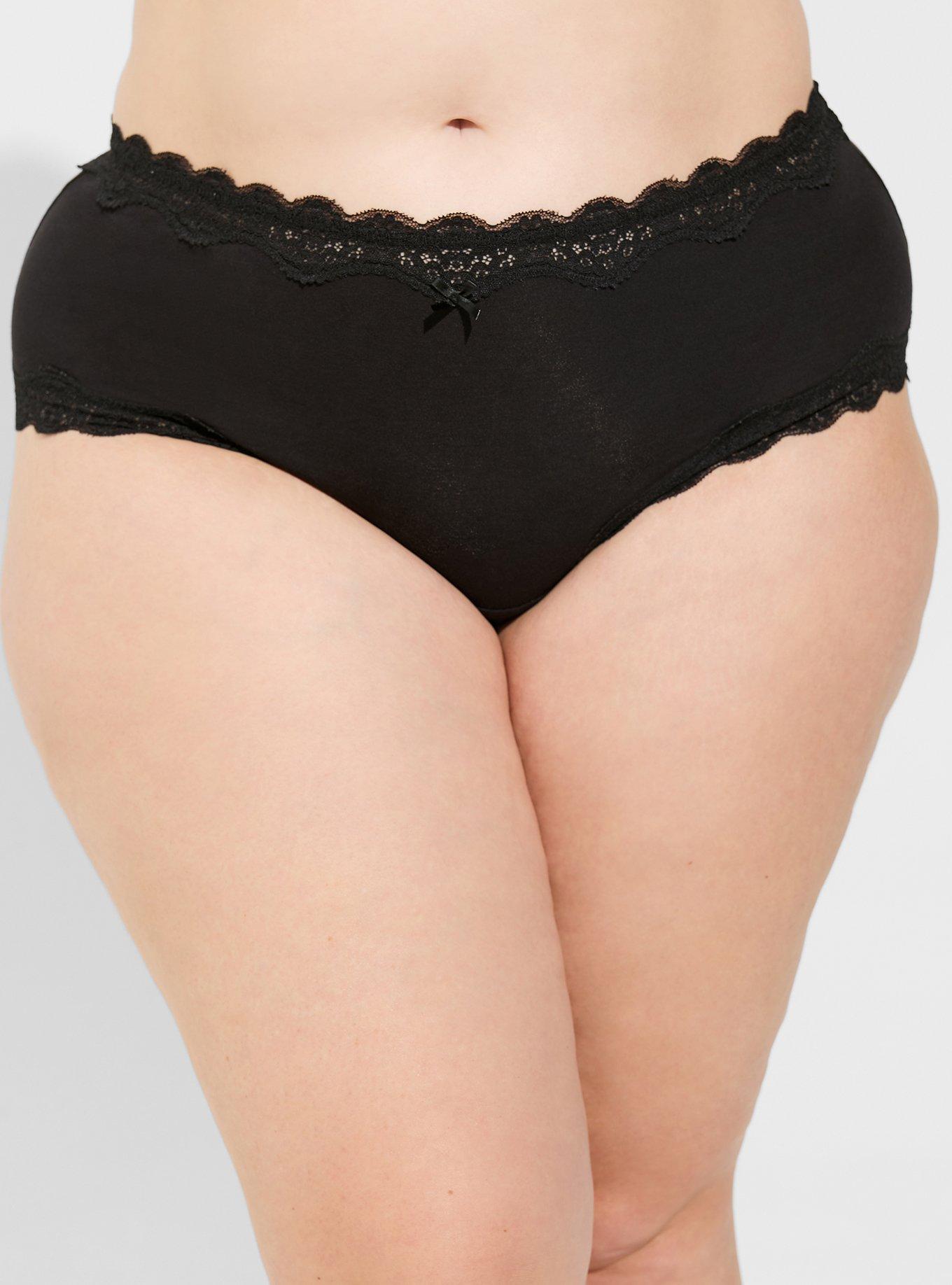 Cotton Essentials Lace-Trim Cheeky Panty in Black