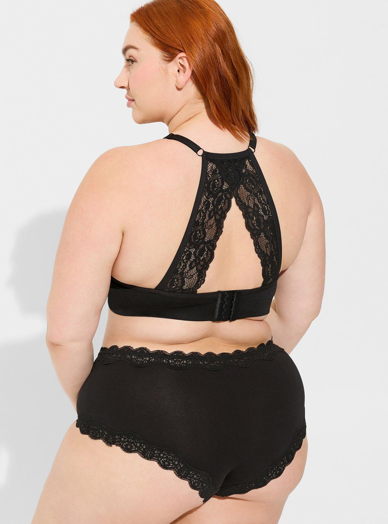 Cotton Essentials Lace-Trim Cheeky Panty in Black