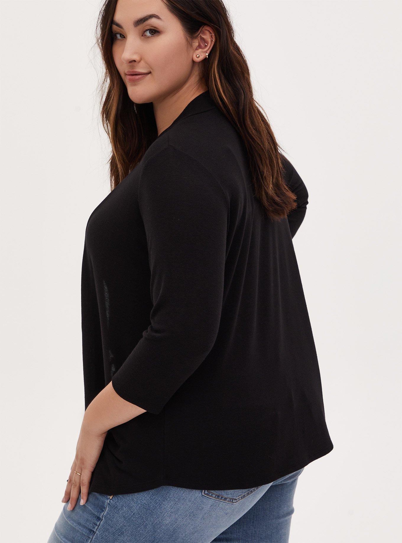 Black Open Front Cardigan, DEEP BLACK, alternate