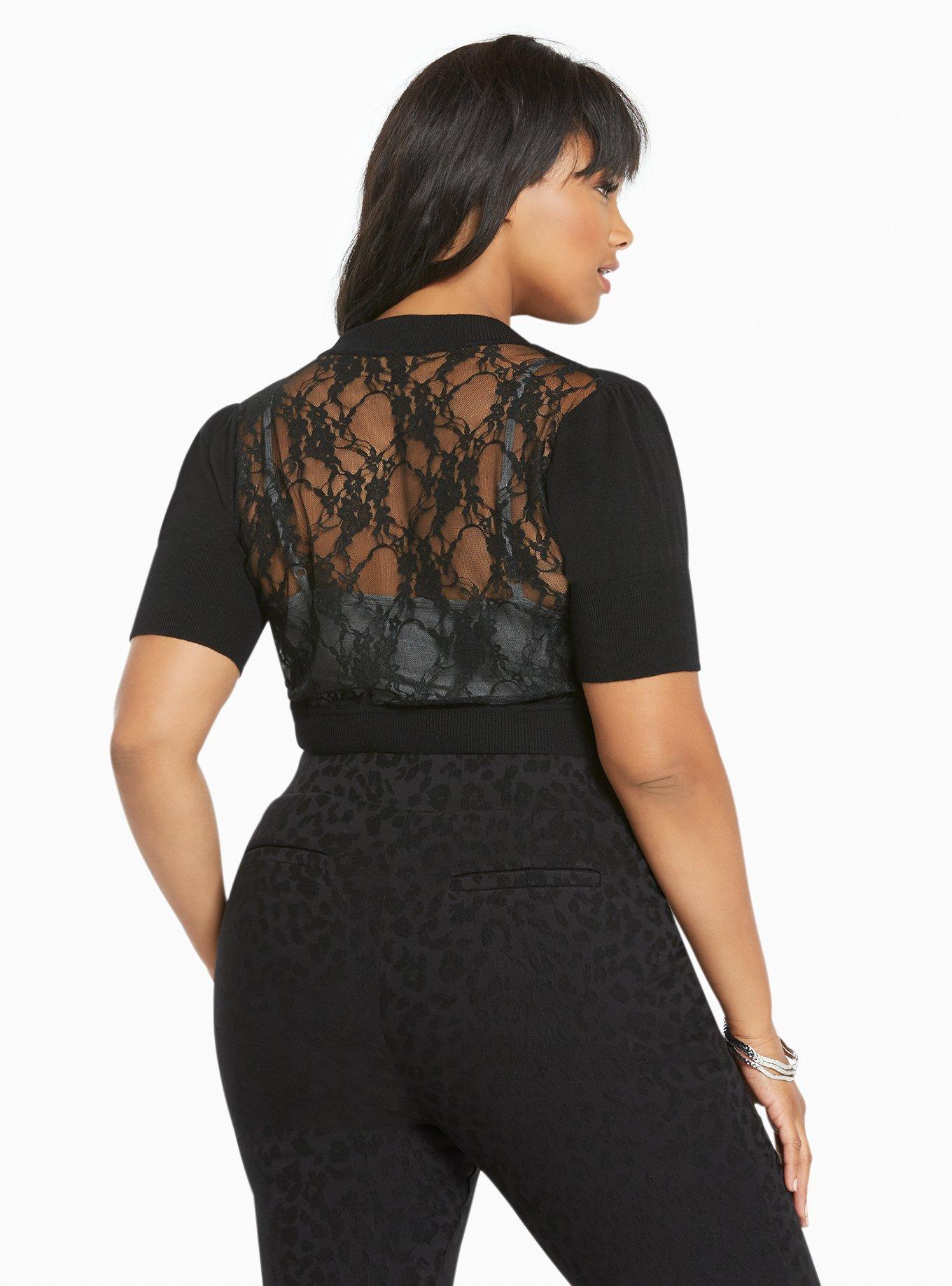 Plus Size Lace Back Shrug, DEEP BLACK, alternate