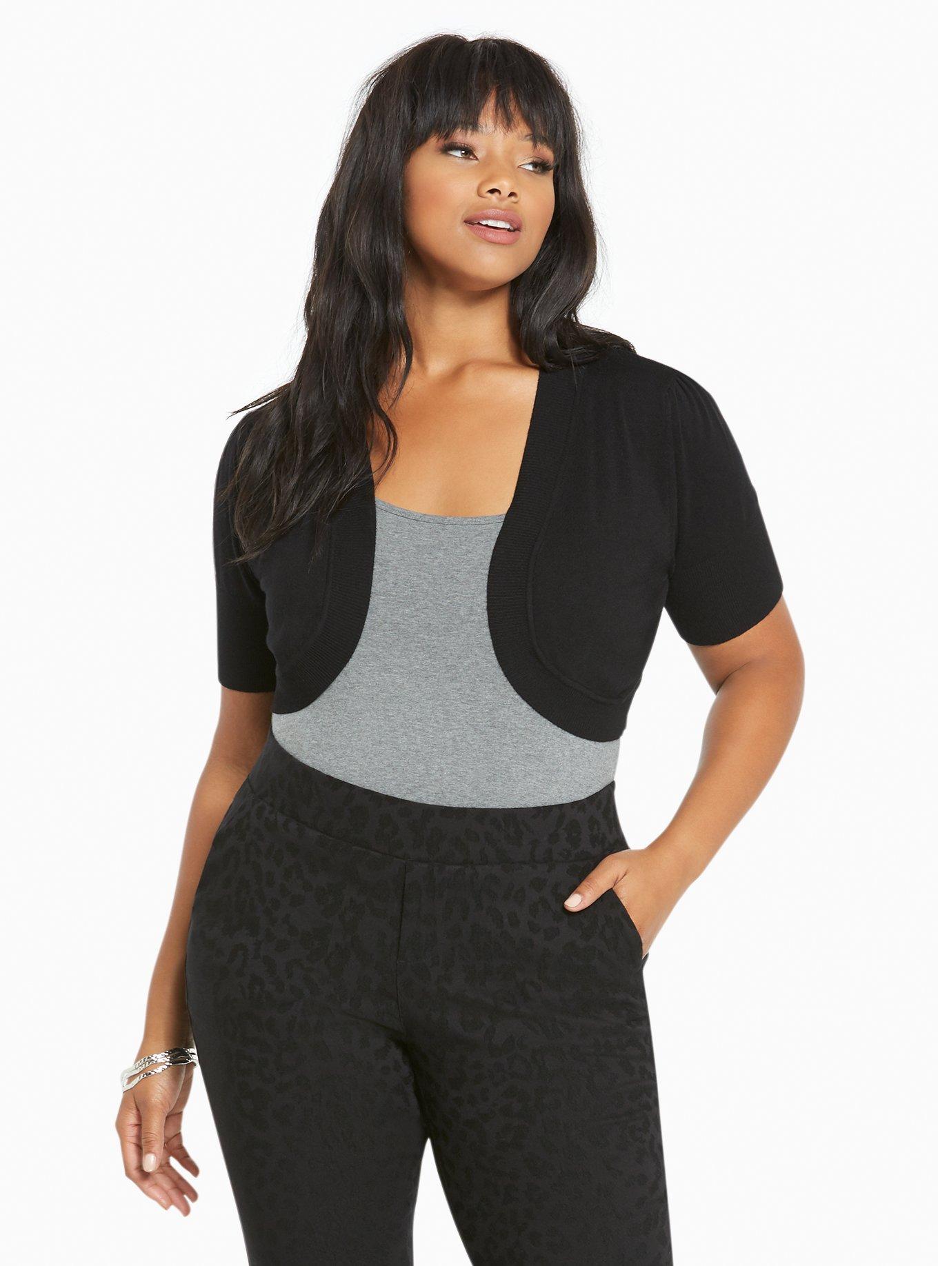 Plus Size Lace Back Shrug, DEEP BLACK, hi-res