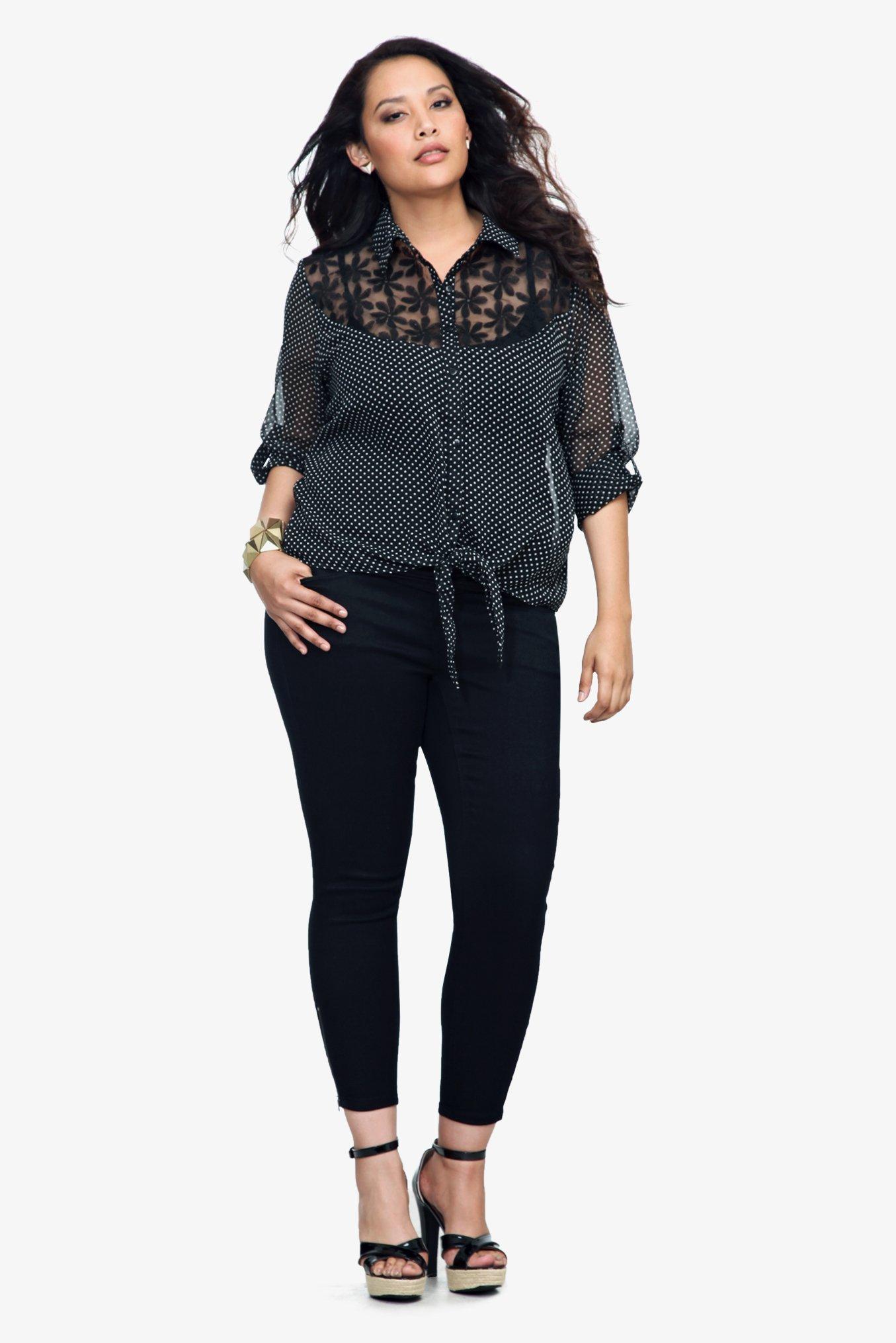 Black Polka Dot Lace Inset Button-Up Top, TRADITIONAL DOT, alternate