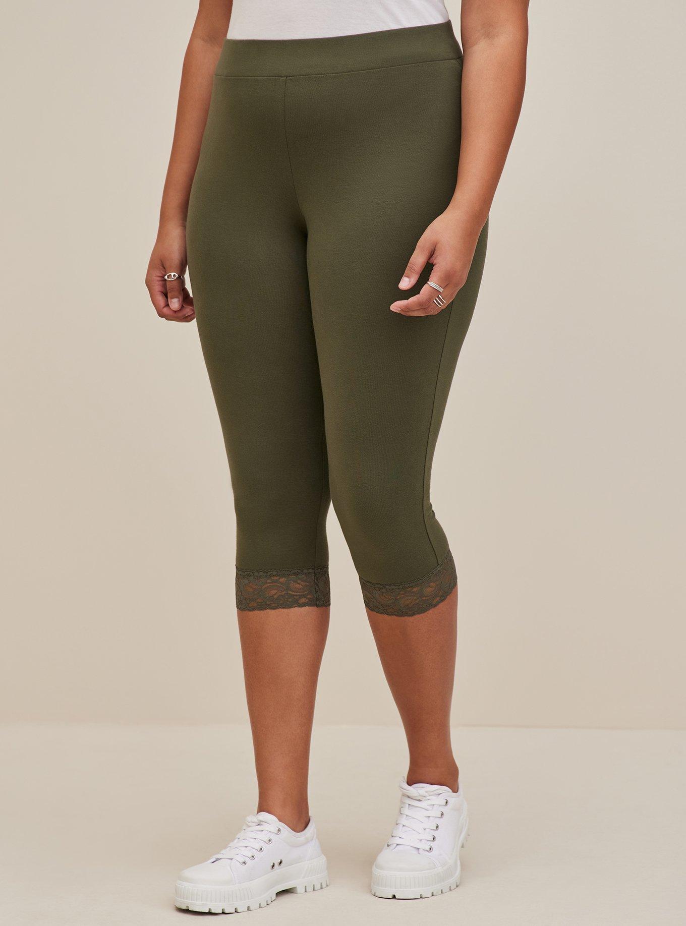 Torrid Leggings 1X (14-16) Olive Army Green Cropped Plus Size Capri Cotton  New