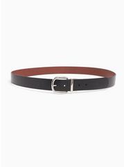 Plus Size Reversible Faux Leather Buckle Belt, DEEP BLACK, alternate