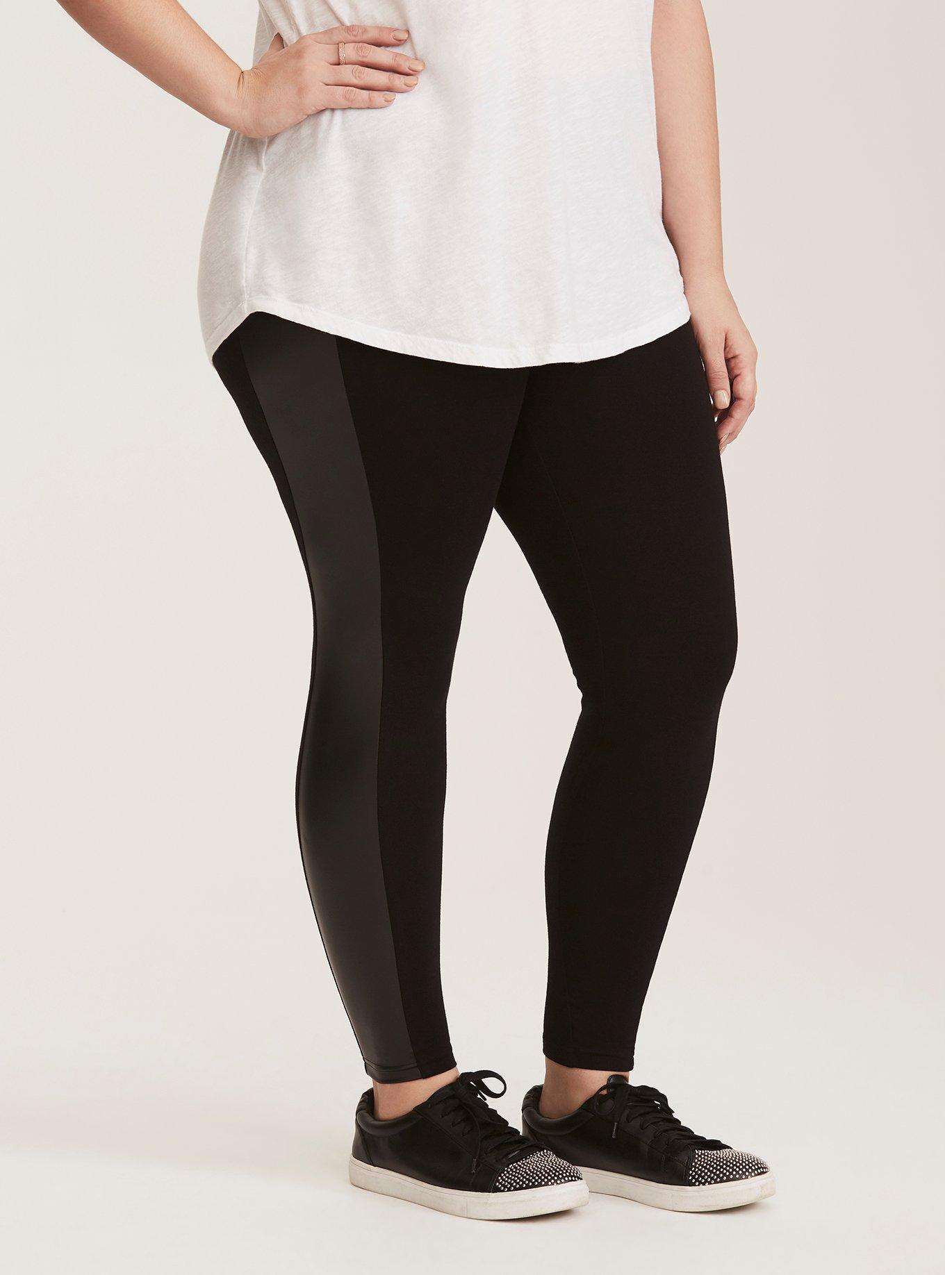 Faux Leather Side Stripe Stretch Leggings, Leggings