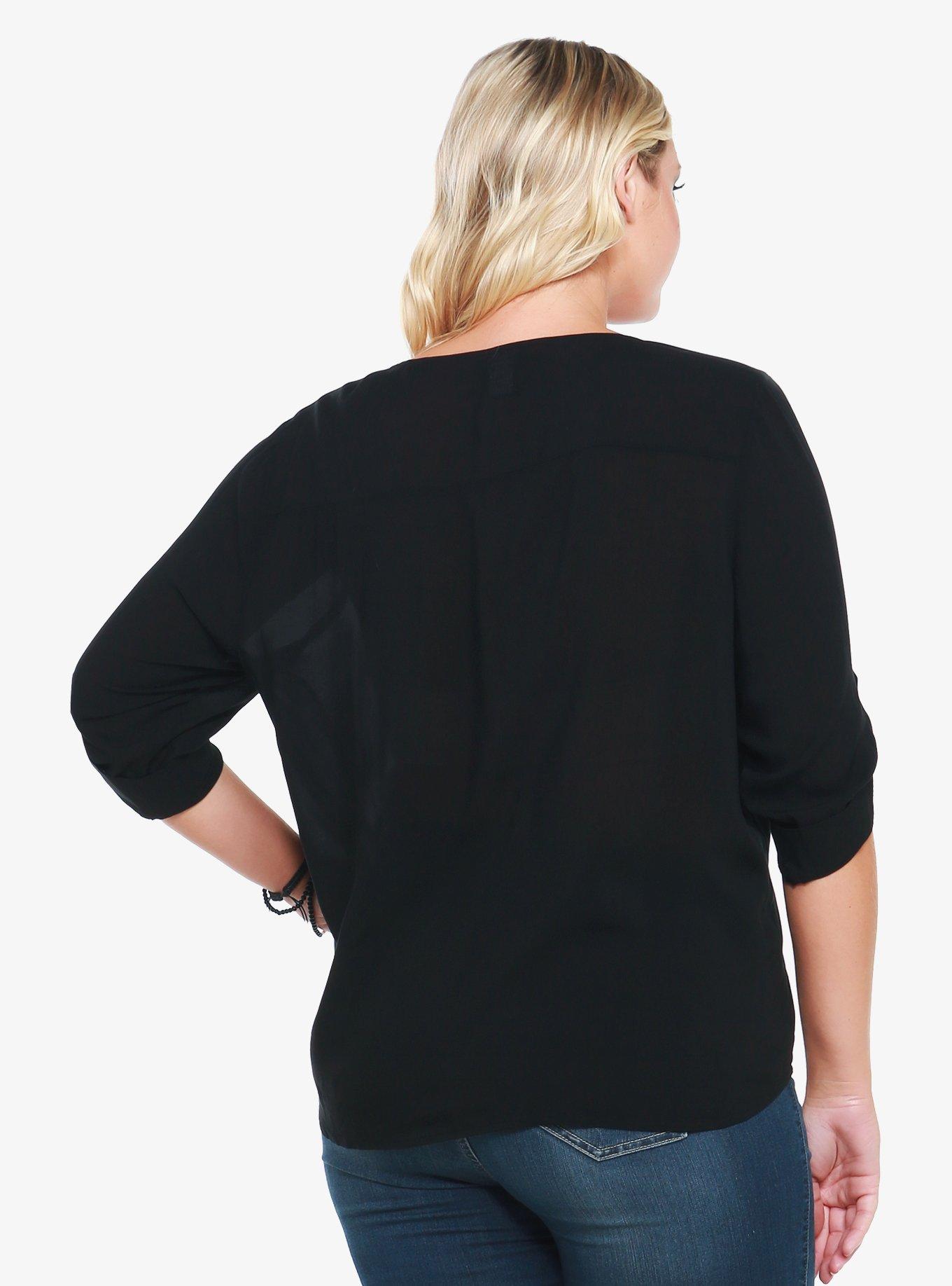 Studded Challis Henley, RICH BLACK, alternate