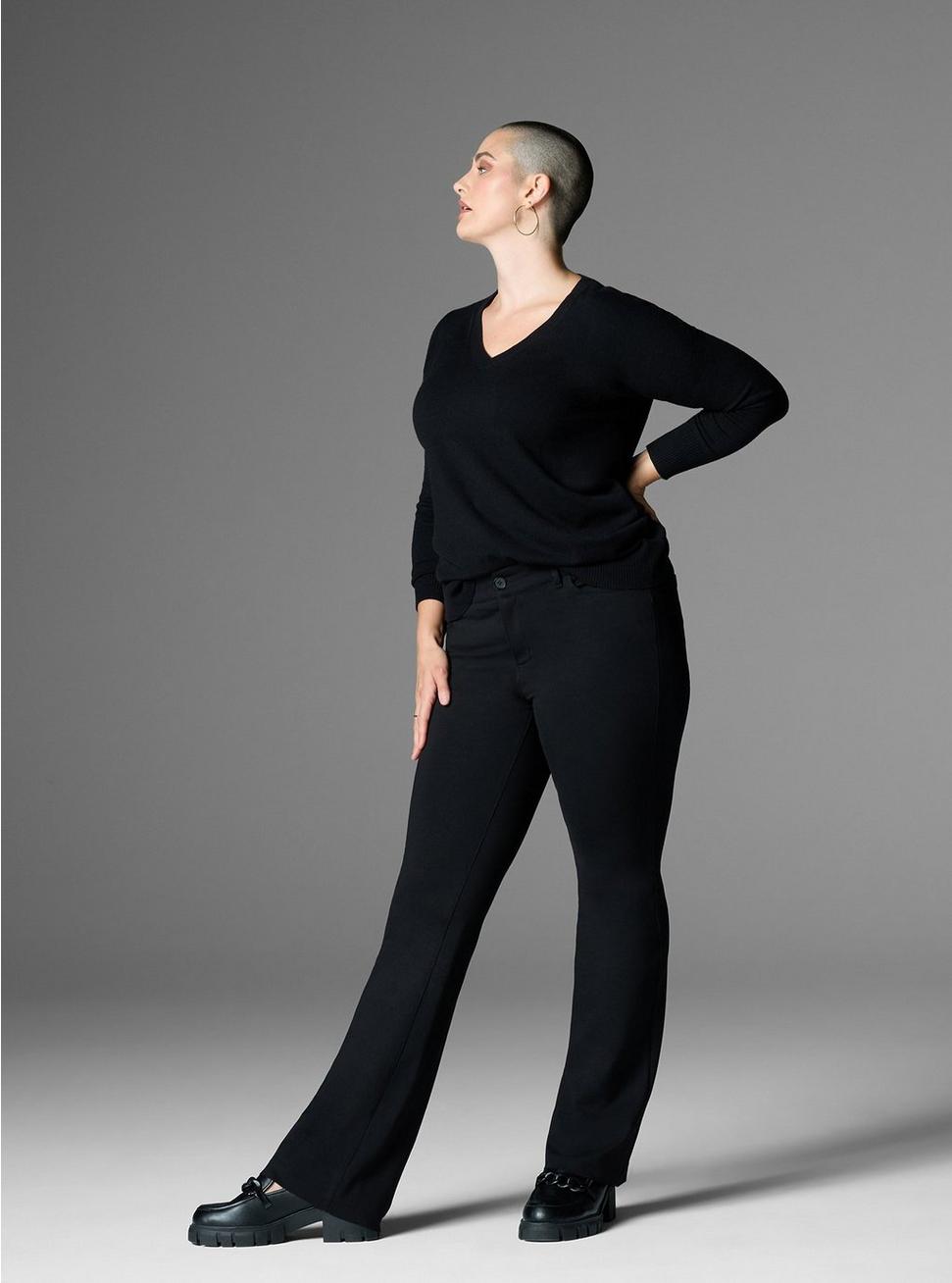 Plus Size Trouser Boot Studio Luxe Ponte Mid-Rise Pant, DEEP BLACK, hi-res