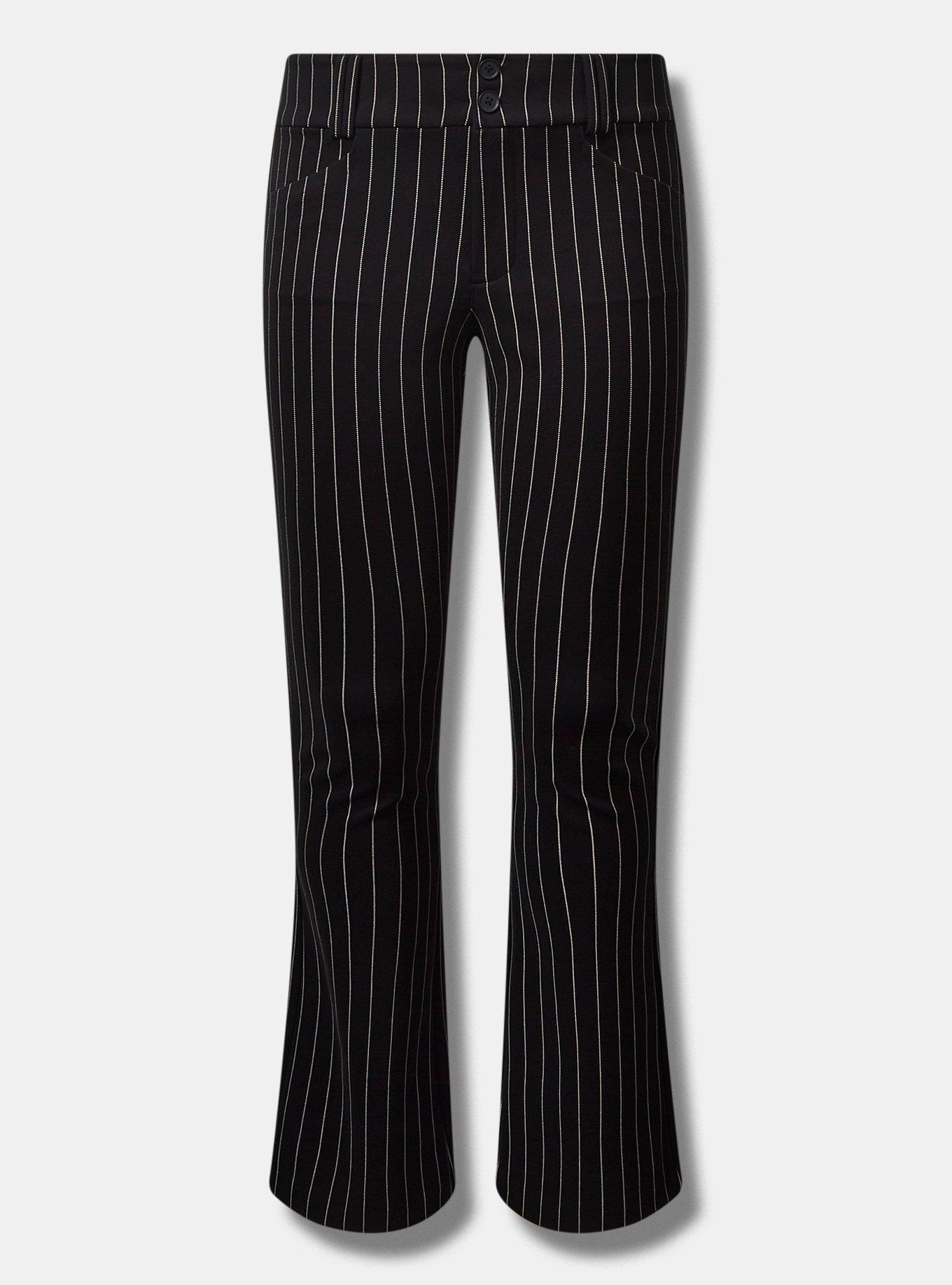 High Rise Pinstripe Flare Ponte Pant in Black Pinstripe