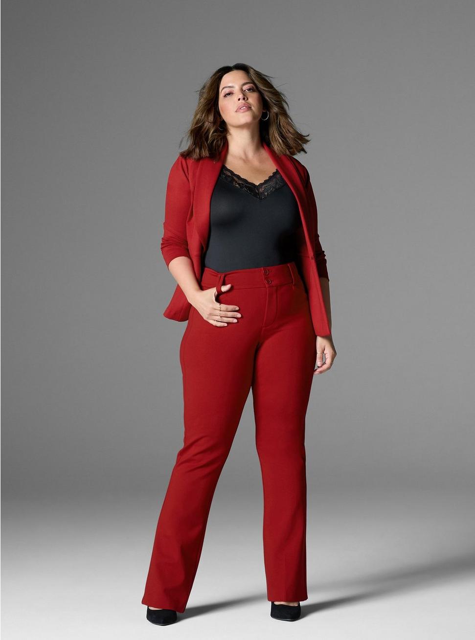 Plus Size Trouser Boot Studio Luxe Ponte Mid-Rise Pant, RED DHALIA, hi-res