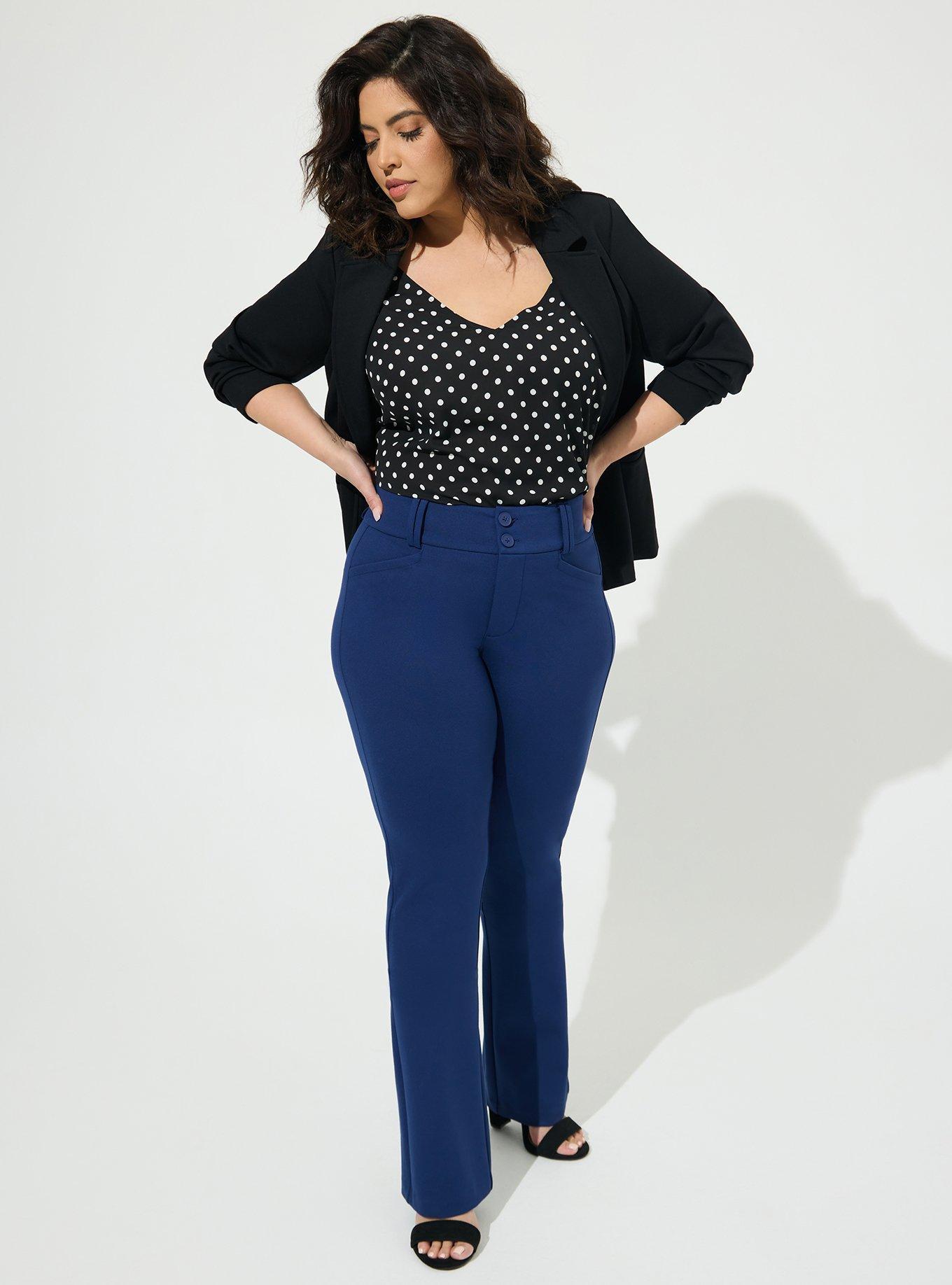 Plus Size Navy Blue High Waisted Tapered Trousers