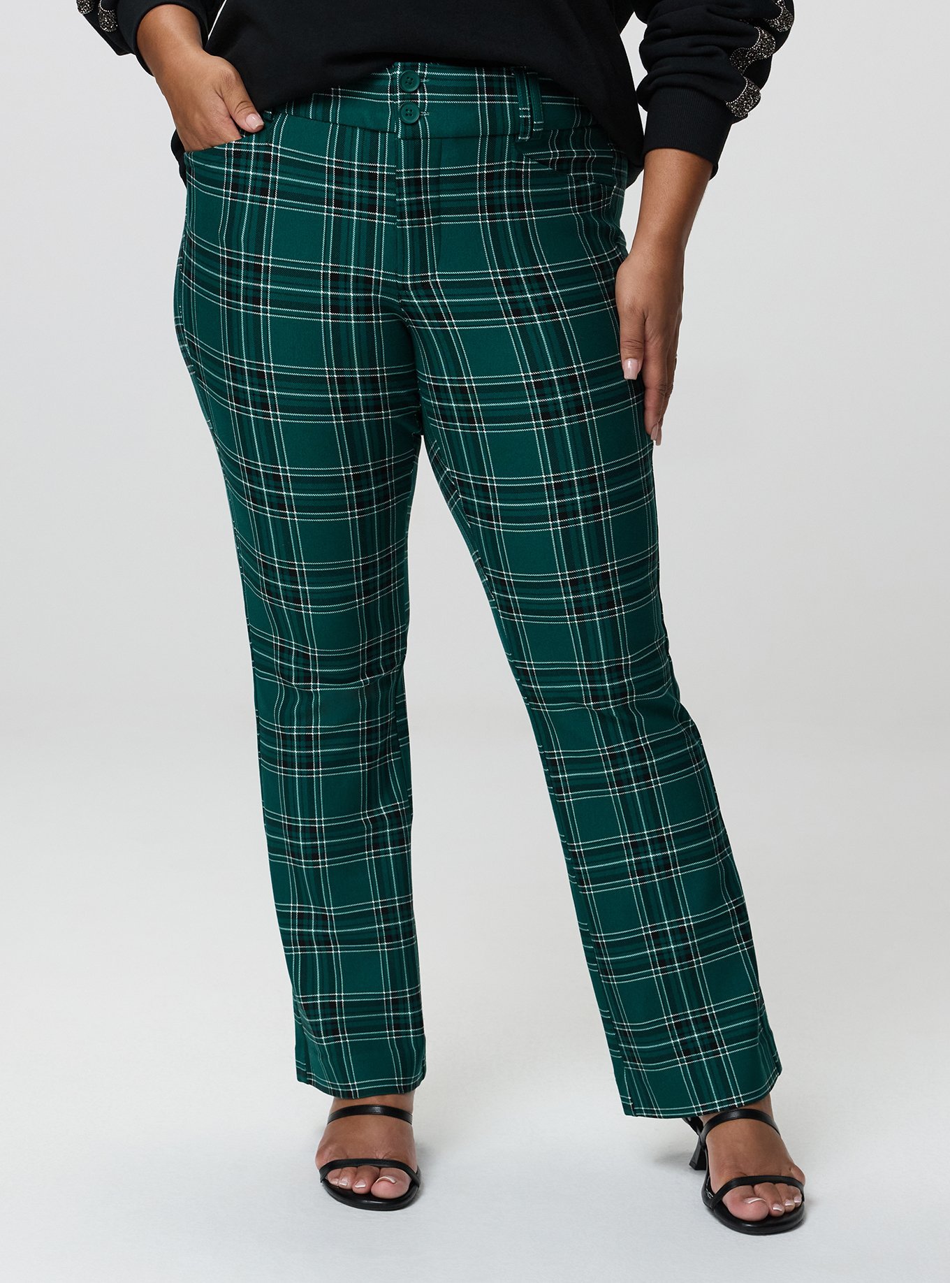 Studio Trouser Bootcut Ponte Pant, SHALL WE PLAID GREEN, alternate
