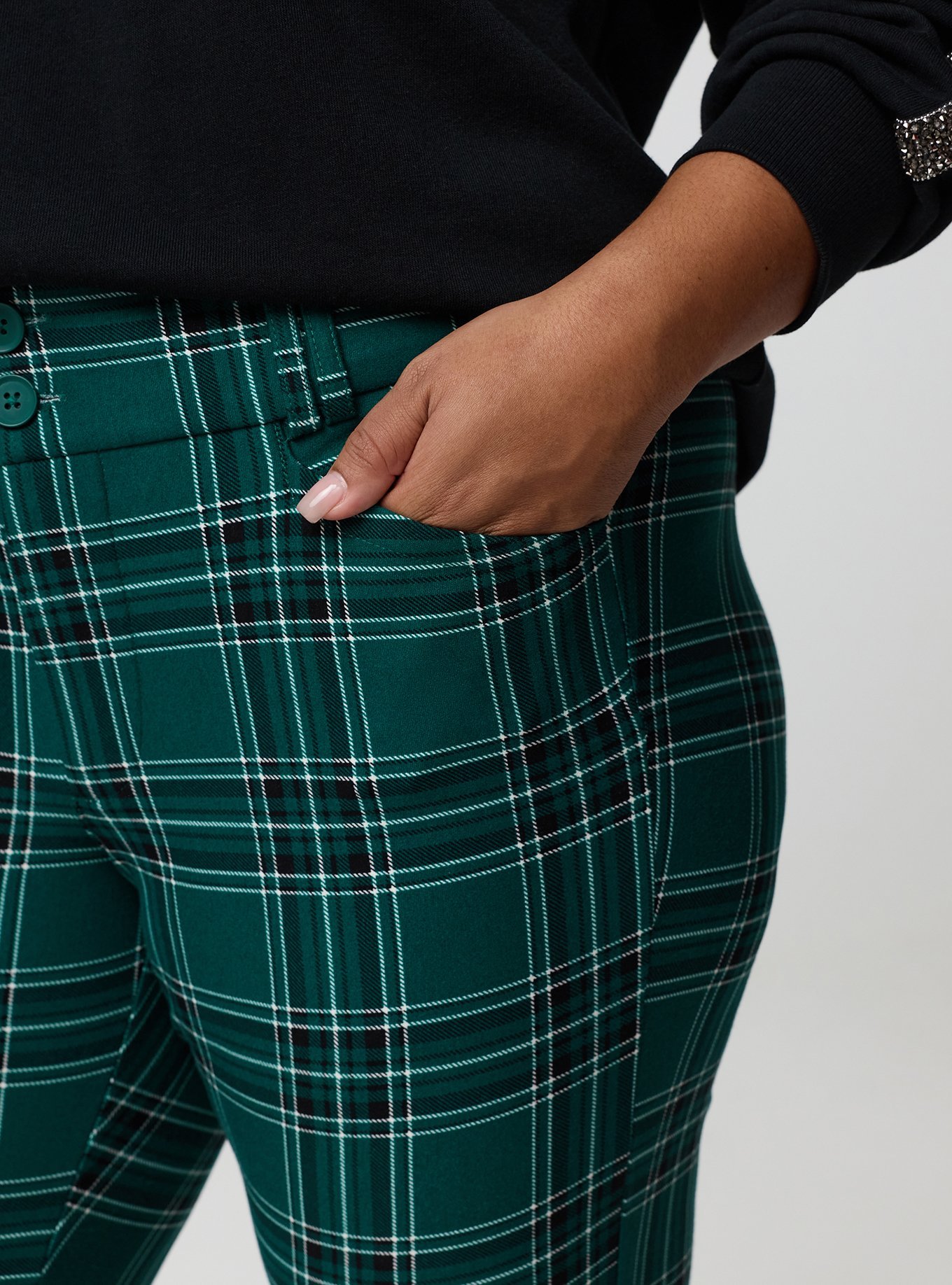 Studio Trouser Bootcut Ponte Pant, SHALL WE PLAID GREEN, alternate