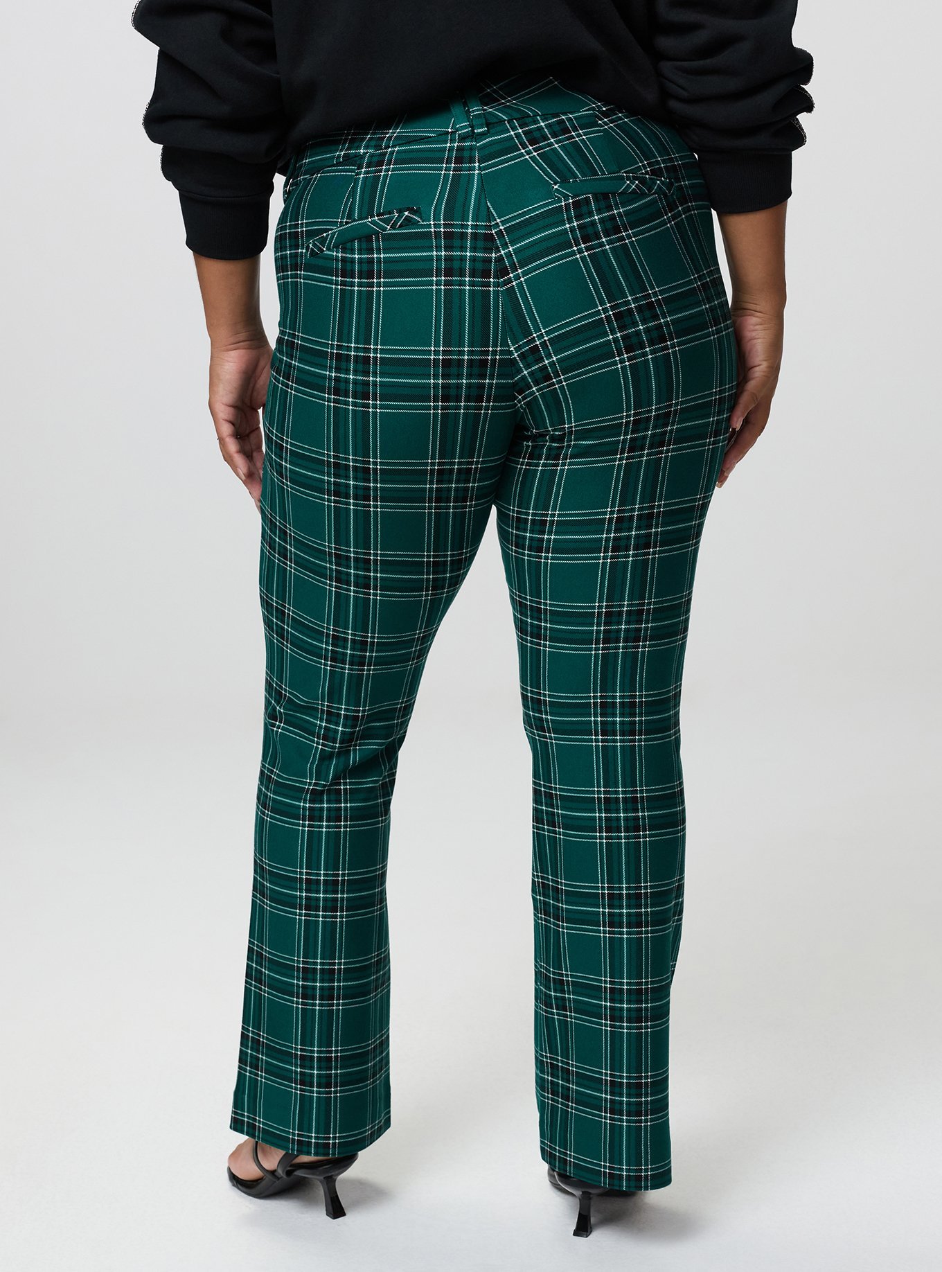 Studio Trouser Bootcut Ponte Pant, SHALL WE PLAID GREEN, alternate